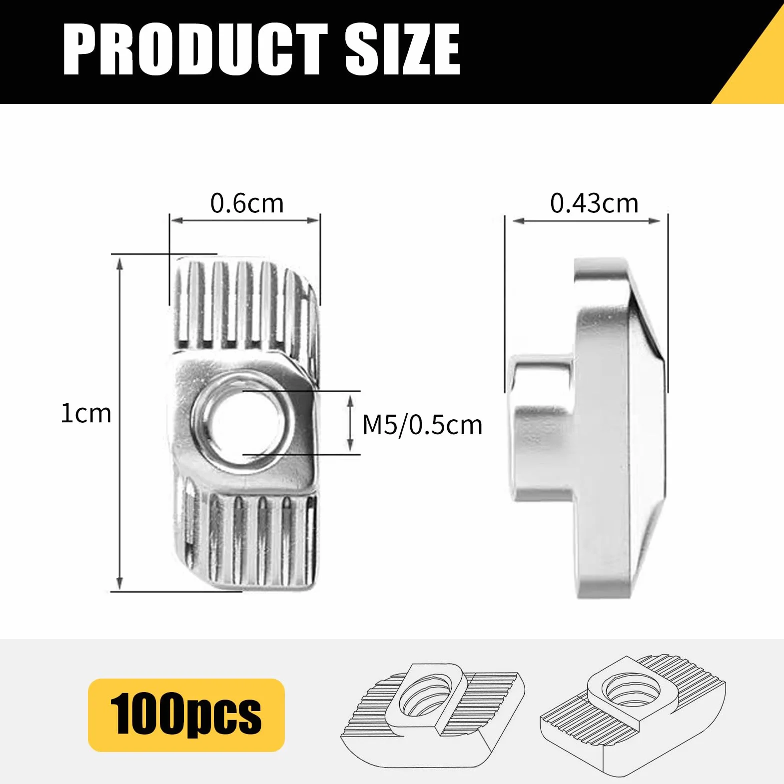 T-Slot Nut M5 100 sztuk Kamienie do rowków Aluminiowe profile 20x20 Carbon Steel niklowana