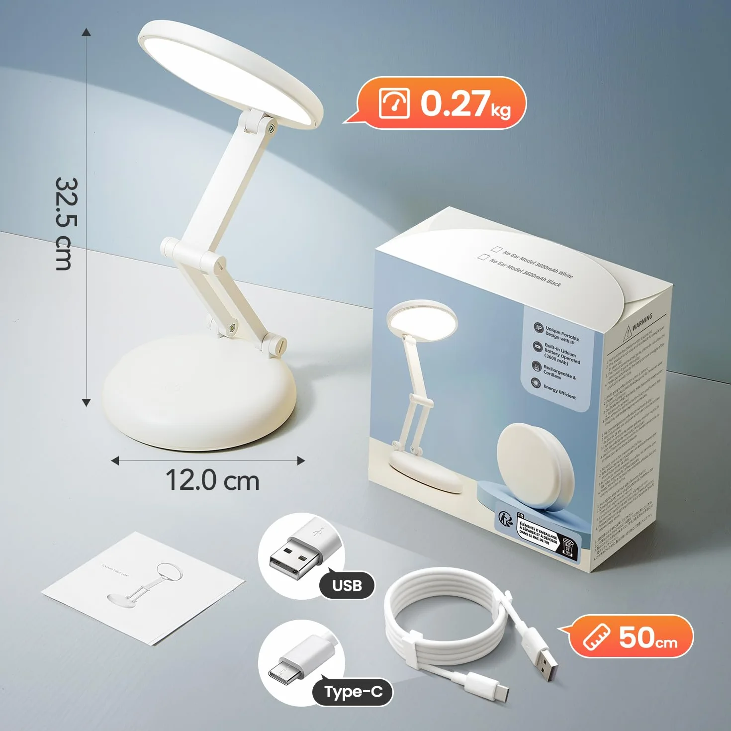 One Fire Lampa do ładowania, 3600 mAh i 120 h, ładowalna lampa stołowa, bezprzewodowa przenośna