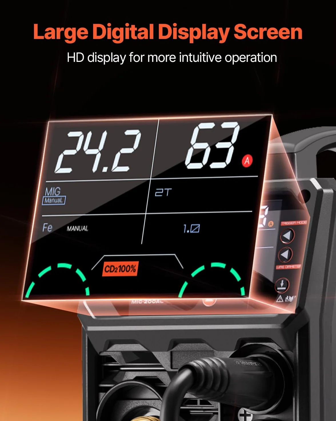 VEVOR Spawarka MIG 200 A Synergiczna Przenośna Gazowa Bezgazowa MMA 5 w 1 Inverter IGBT Wyświetlacz LCD