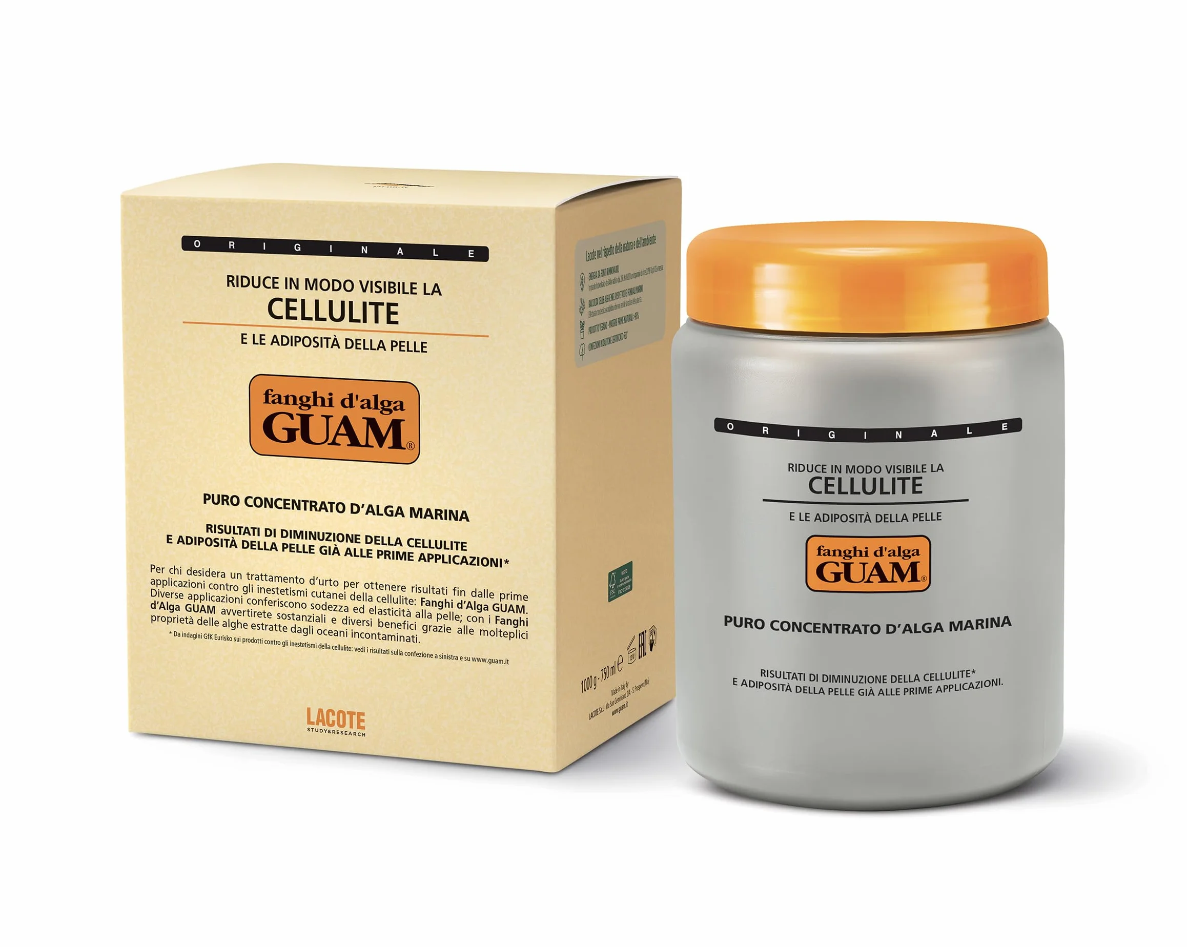 Guam, Algenfango Guam, tradycyjna formuła, widoczna redukcja cellulitu i złogów tłuszczu na skórze, wyprodukowano we Włoszech, opakowanie 1 kg