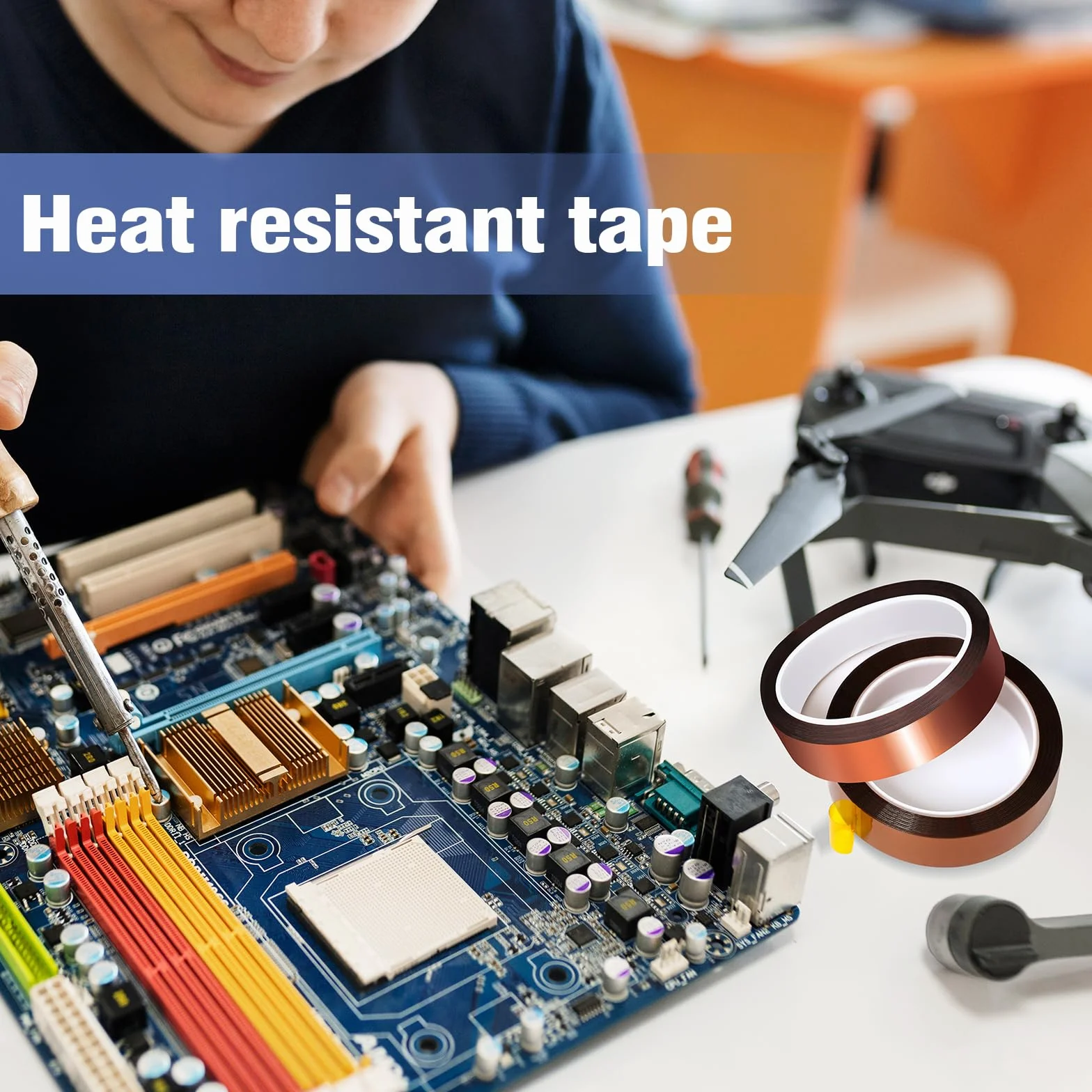 Taśma Kapton 20 mm x 25 m, odporna na wysokie temperatury, taśma izolacyjna termiczna do sublimacji i elektroniki