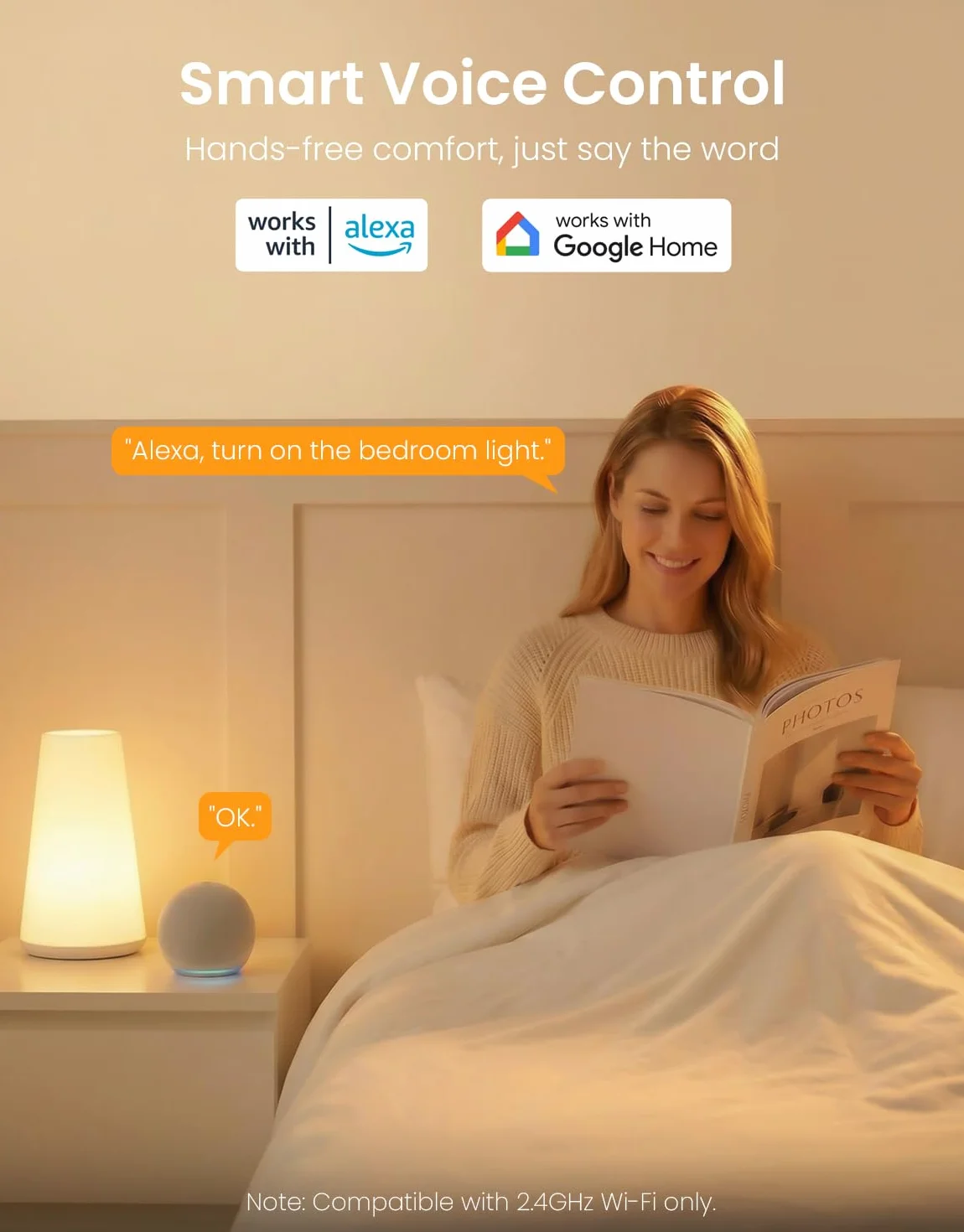 Wentylator sufitowy 88 cm ze światłem i pilotem, kompatybilny z Alexa i Google Home, cichy, biały