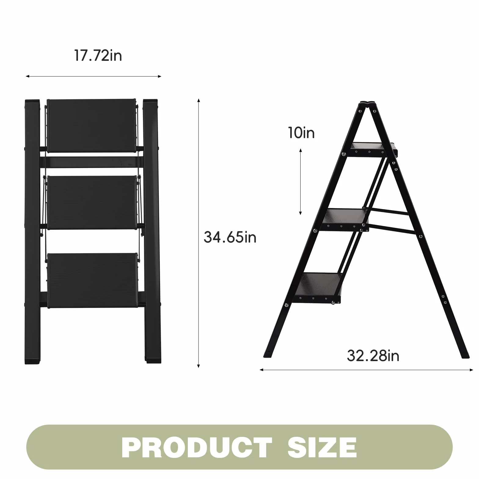 BOWEITI Drabina schodkowa, lekki składany stołek, przenośna, lekka aluminiowa drabina do użytku domowego i biurowego, antypoślizgowy , nośność 150 kg, drabina do użytku domowego (czarna,