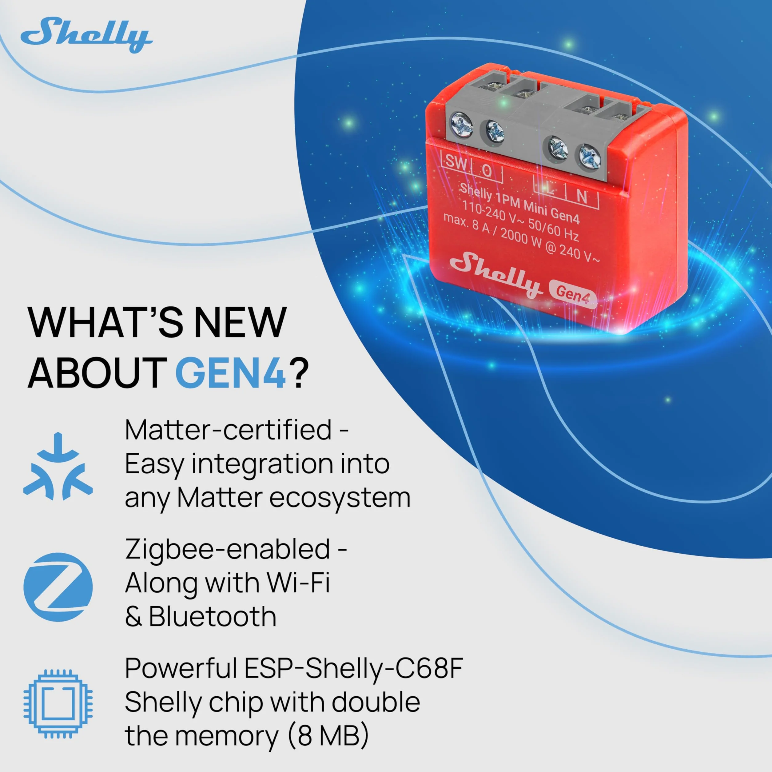 Shelly 1PM Mini Gen4 inteligentny przełącznik Wi-Fi 1 kanał 8 A pomiar prądu