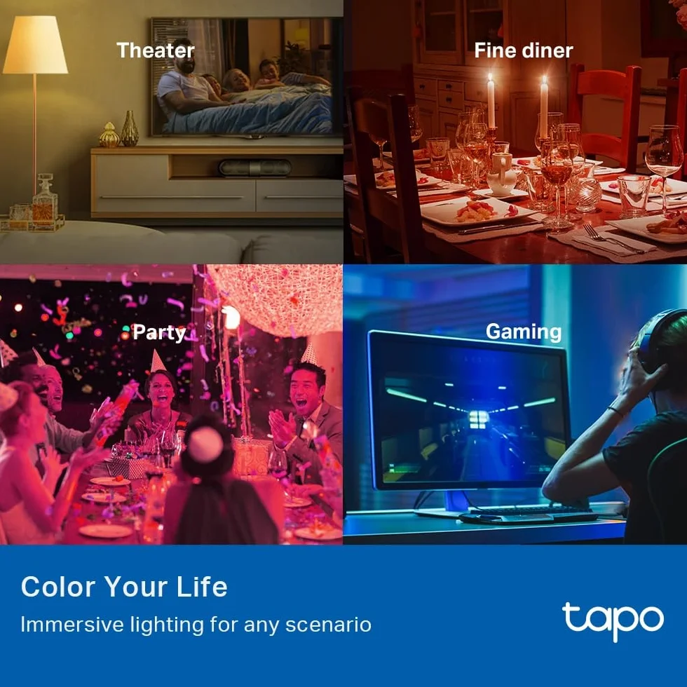 TP-Link Tapo L530E(4-Pack) – Inteligentna żarówka WiFi LED E27, 806 lm, regulacja jasności i kolorów, bez potrzeby huba, sterowanie głosowe (Alexa/Google), harmonogramy i aplikacja