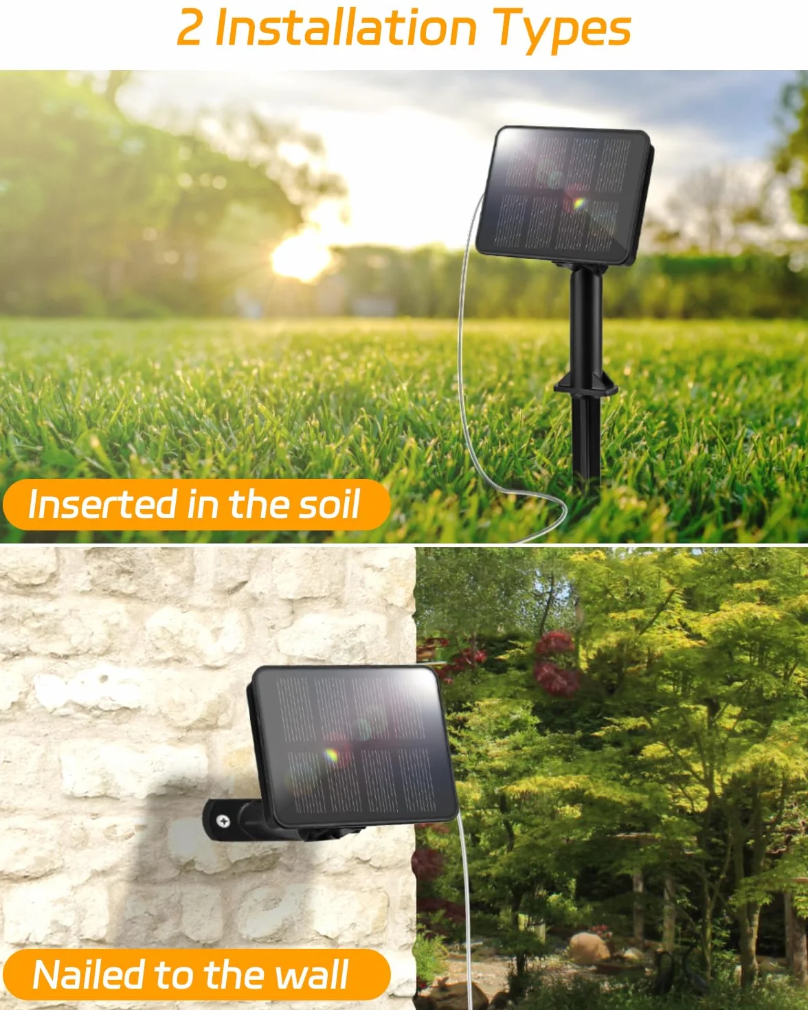 Dalugo Solarny łańcuch świetlny do użytku na zewnątrz 5 m, 50 diod LED, ciepła biel, 8 trybów pracy, IP65, wodoszczelny, solarny łańcuch świetlny na zewnątrz, odporny na warunki atmosferyczne, do