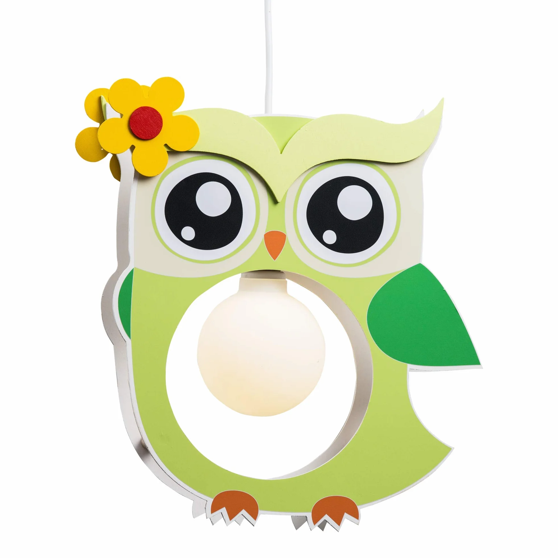 Elobra Lampa sufitowa, sowa do pokoju dziecięcego, lampa wisząca dla dzieci, limonkowa zieleń, zielona, dla dziewcząt i chłopców, z oprawką E27, 40 x 30 x 10 cm