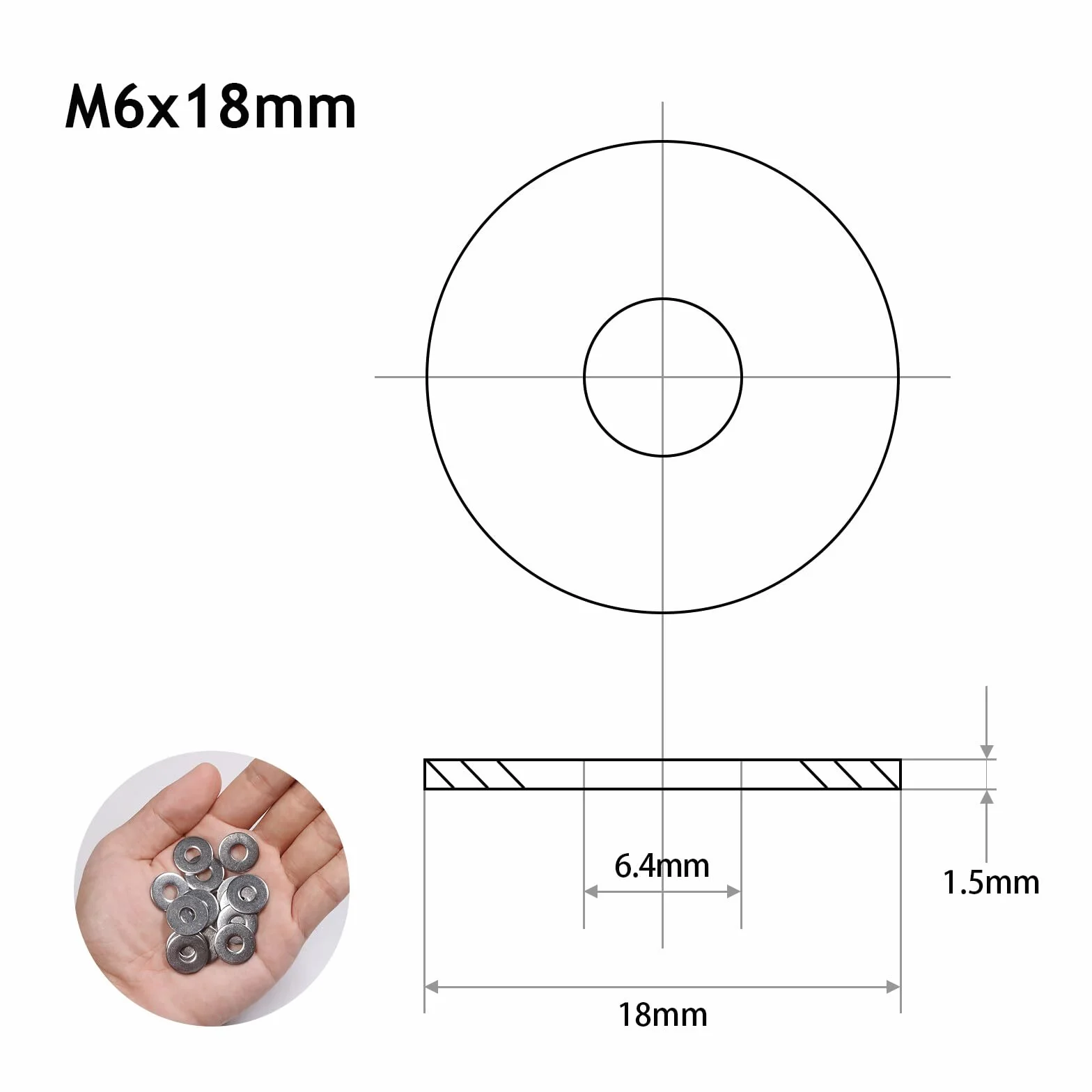 Podkładki M6 duże ze stali nierdzewnej A2 V2A 304 DIN9021 ISO7093 18mm 50 sztuk
