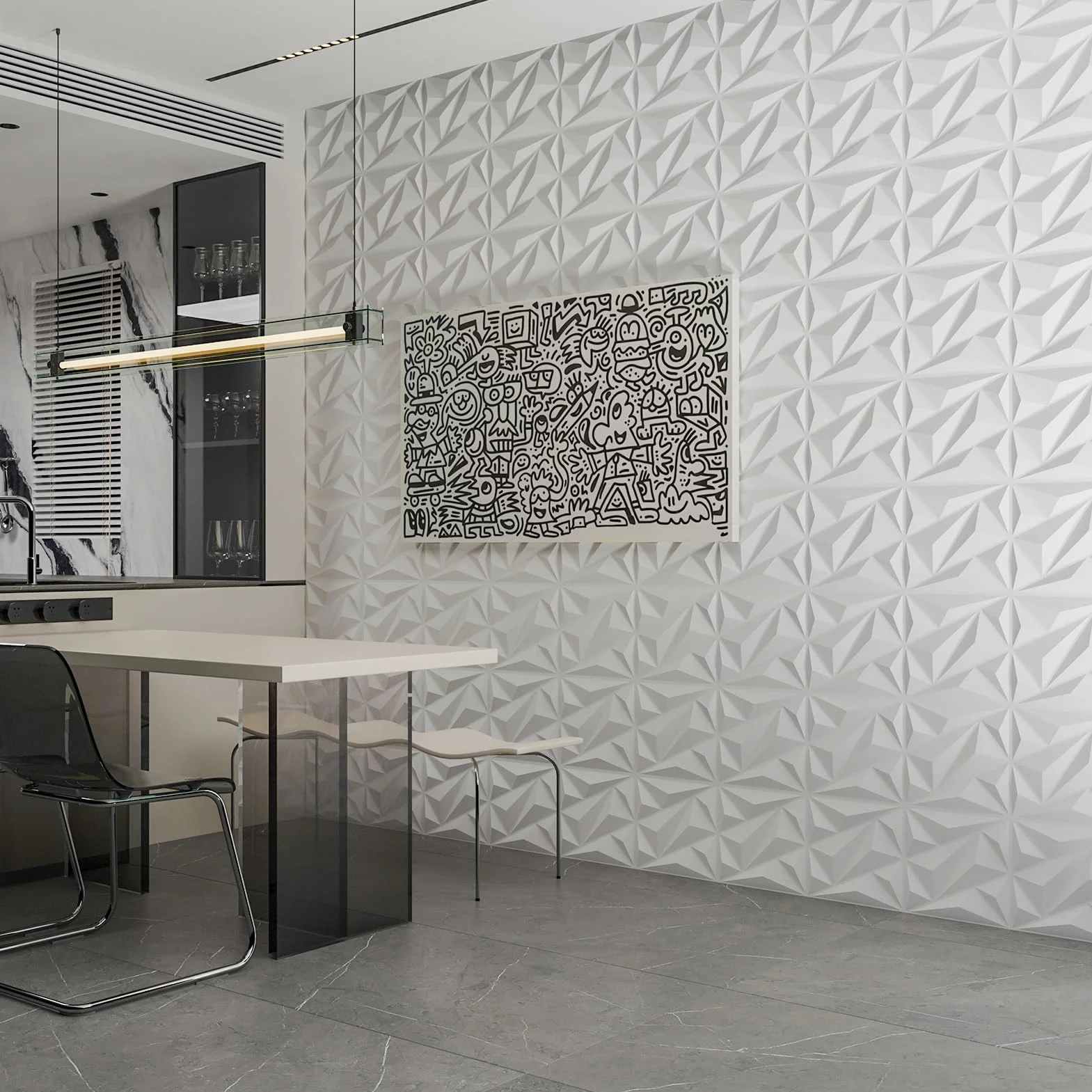 Art3dwallpanels panele ścienne PCW 3D białe 33 panele dekoracja wnętrz