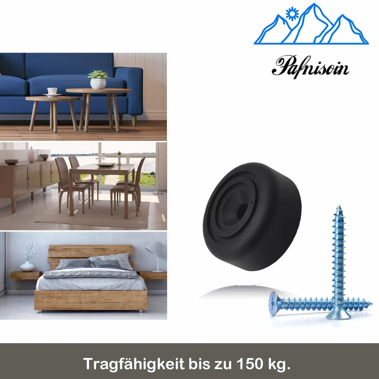 Czarne okrągłe nogi meblowe Ø 33 x 13 mm, 8 sztuk, z tworzywa sztucznego