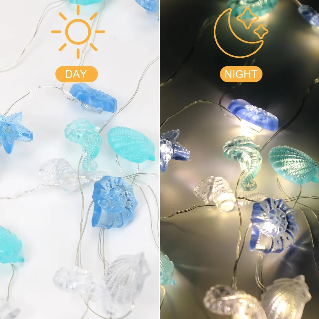 Łańcuch świetlny LED z muszelkami 2 m 20 diod dekoracja morska