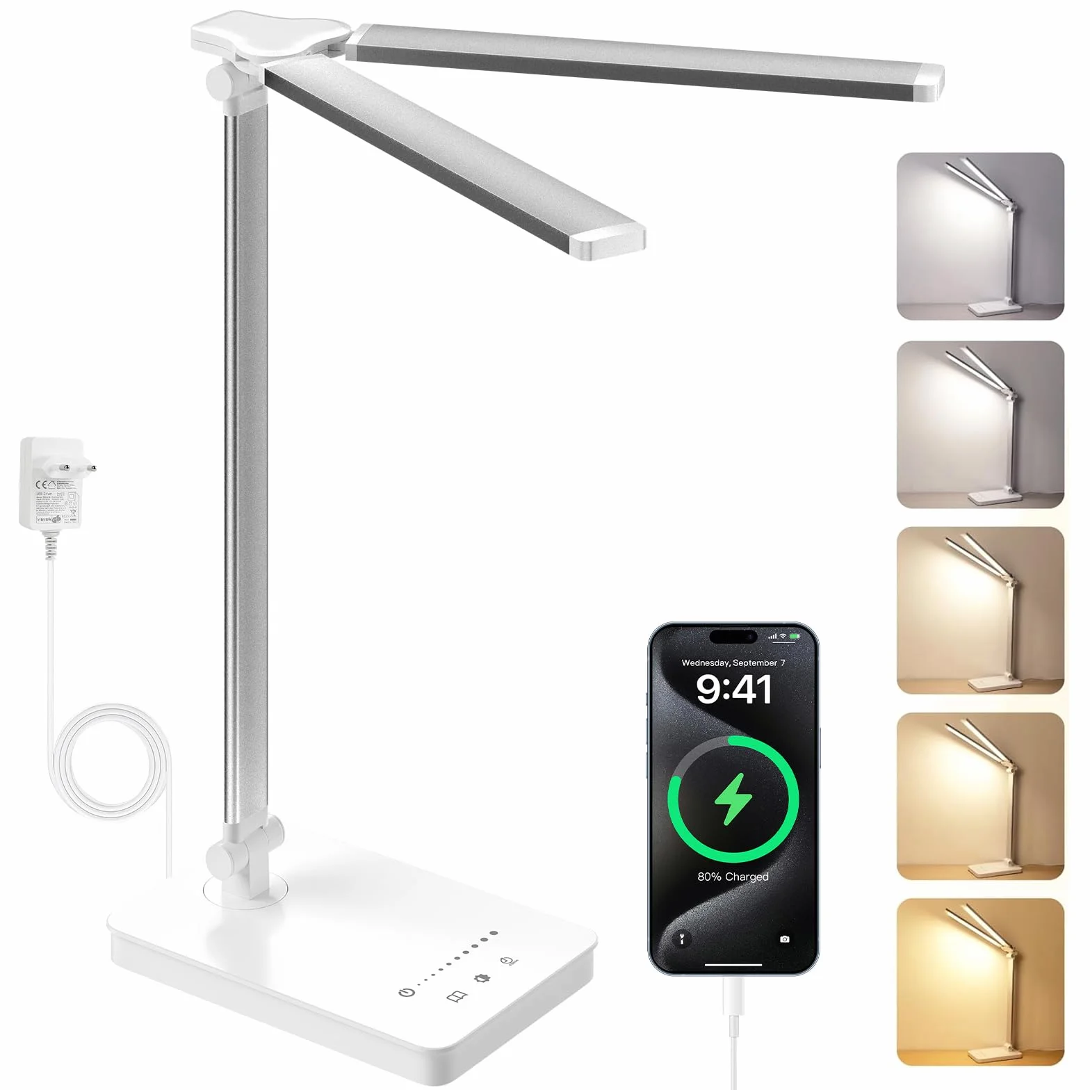 Lampa biurkowa LED 15W ochrona oczu 5 kolorów 10 poziomów jasności timer pamięć