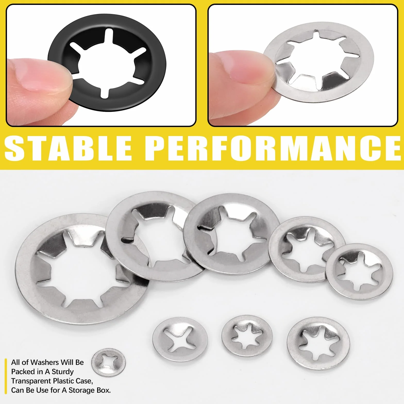 Internal Tooth Star Lock Washers M2-M12 Push On Locking Washers Black Silver