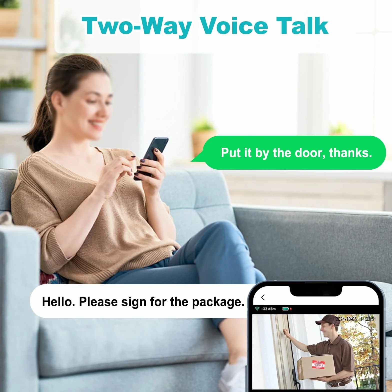 Inteligentny dzwonek do drzwi WiFi Chime TY z kamerą, widoczność w nocy, 2-drożny dźwięk