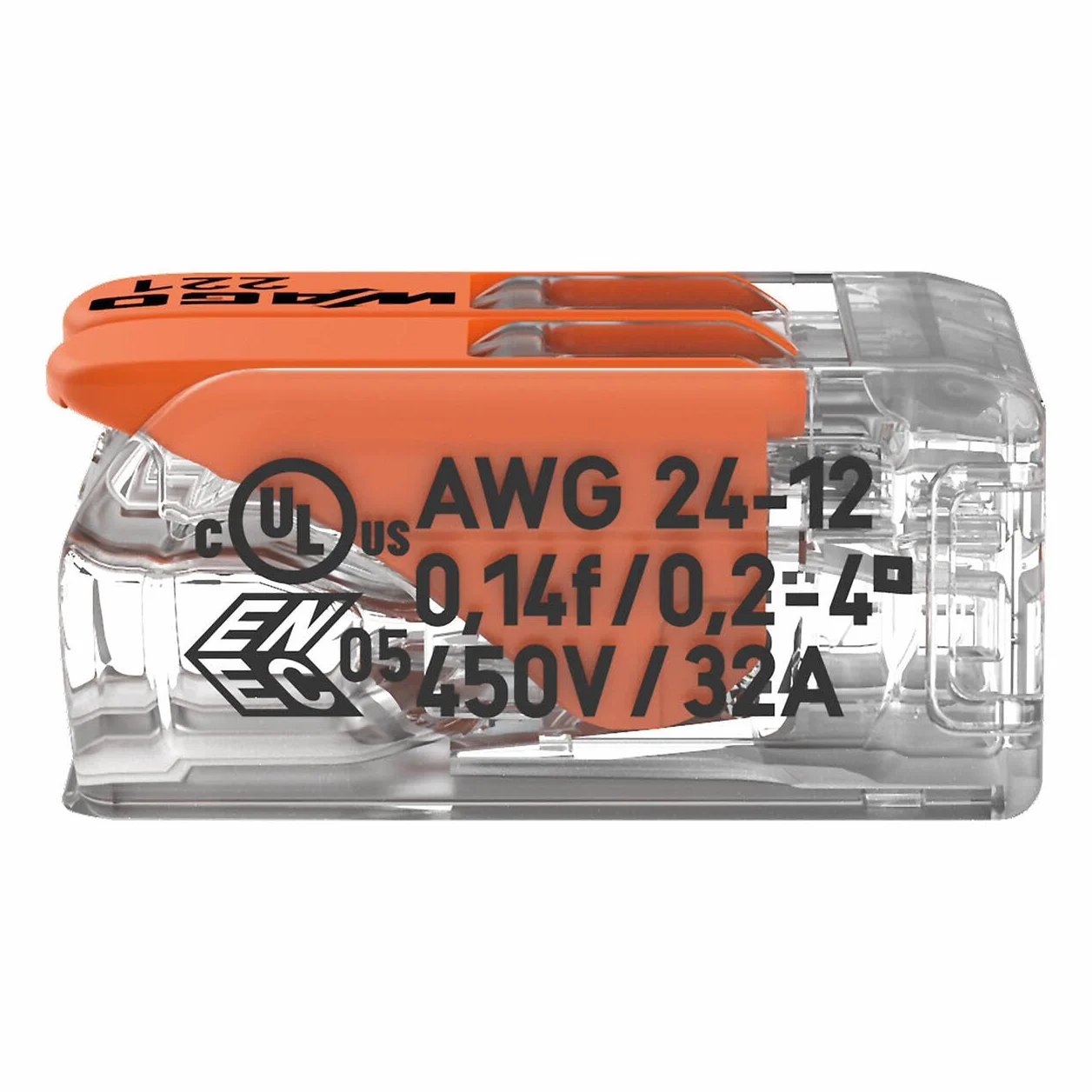 WAGO Zaciski łączące 221-412 2-biegunowe 4 mm² kompaktowe złącze kablowe z dźwignią 16 sztuk