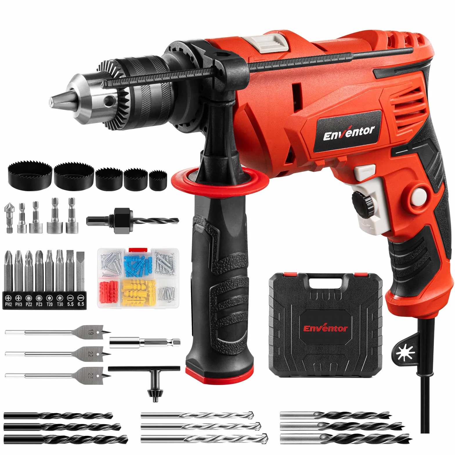 Enventor Wiertarka udarowa 900 W 37 akcesoriów 13 mm do betonu metalu drewna