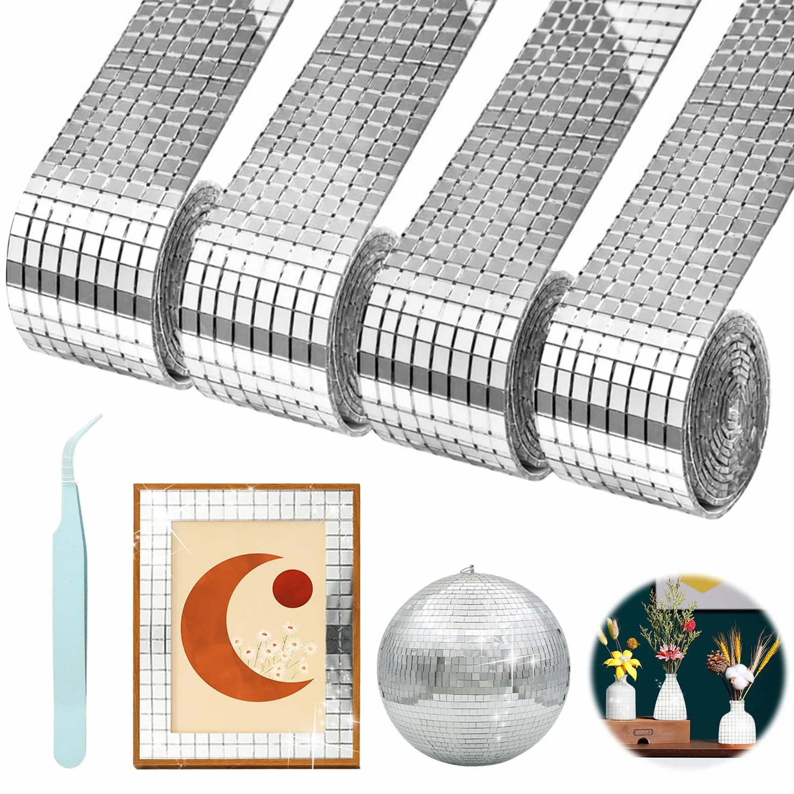 Płytki mozaikowe samoprzylepne szklane 5x5 mm lustrzane kwadratowe 5856 sztuk do dekoracji DIY