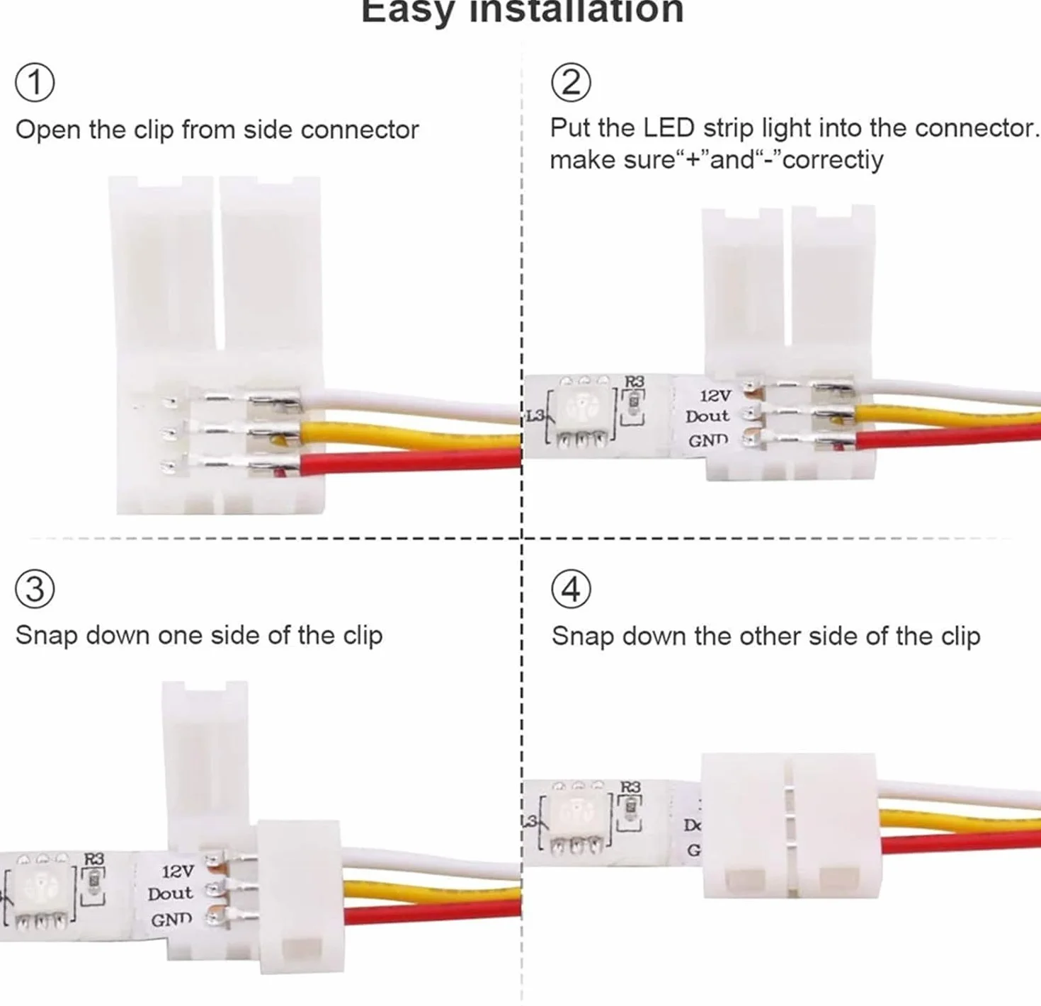 GTIWUNG 40 sztuk 3-biegunowych złączek LED Strip Kit do taśm LED 10 mm 5050 WS2812 WS2811