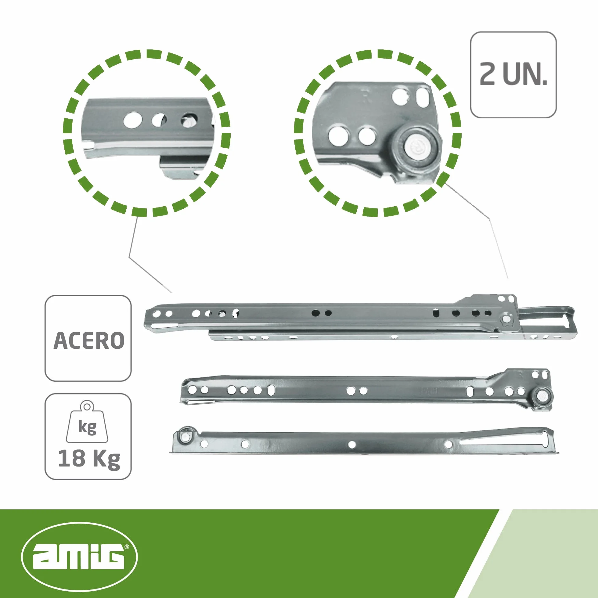 Amig Zestaw 2 metalowych prowadnic przesuwnych z kołami 350 mm 18 kg/para stal szary