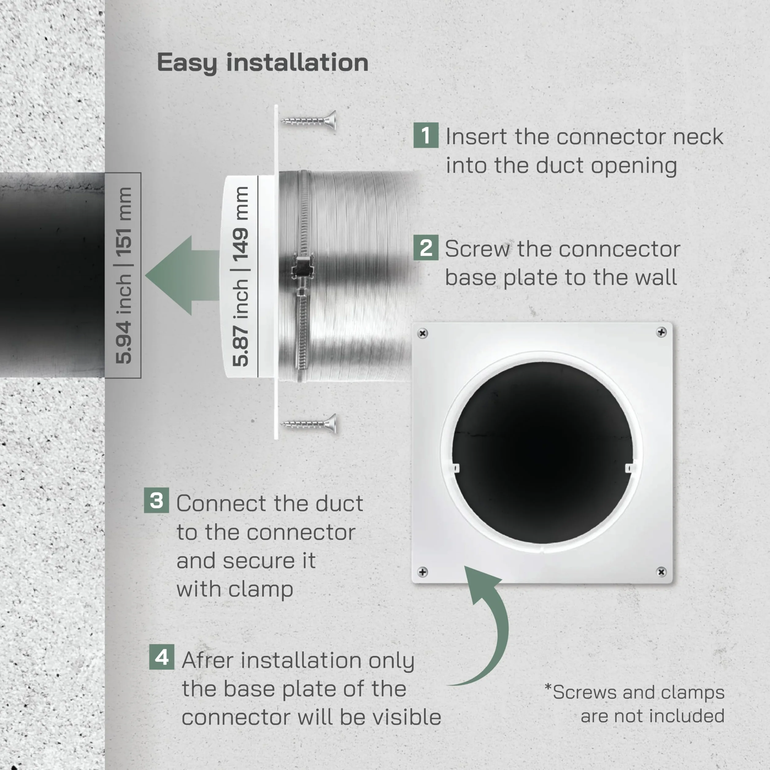 Vent Systems Kołnierz kanału wentylacyjnego 150 mm – łącznik kanału z tworzywa sztucznego do rury – adapter do ogrzewania, chłodzenia, powietrza wylotowego, systemów HVAC – łącznik do rur