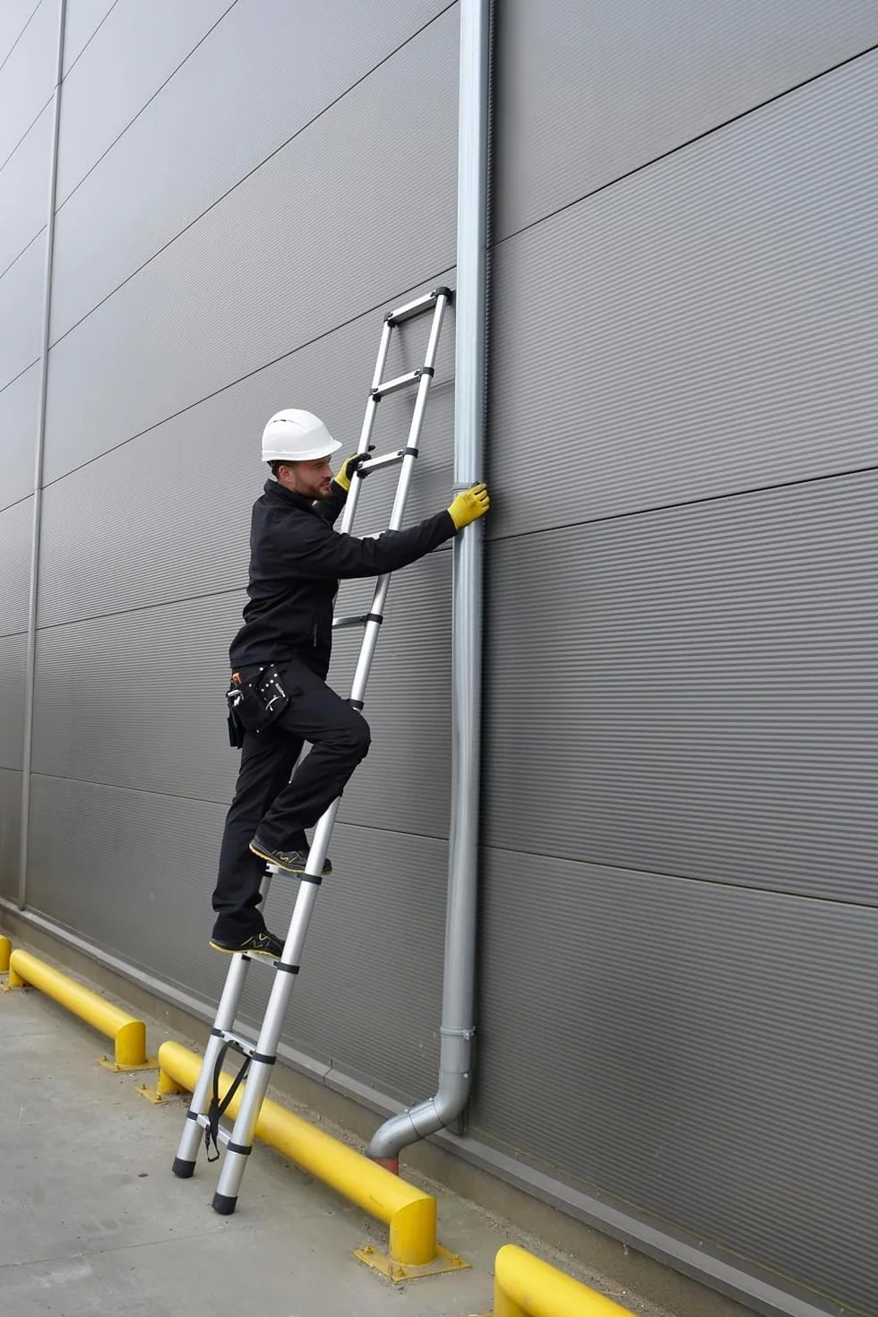 Drabina Teleskopowa Aluminiowa 9 Stopni 2,6 m z Hakami Mocującymi Składana Rozsuwana