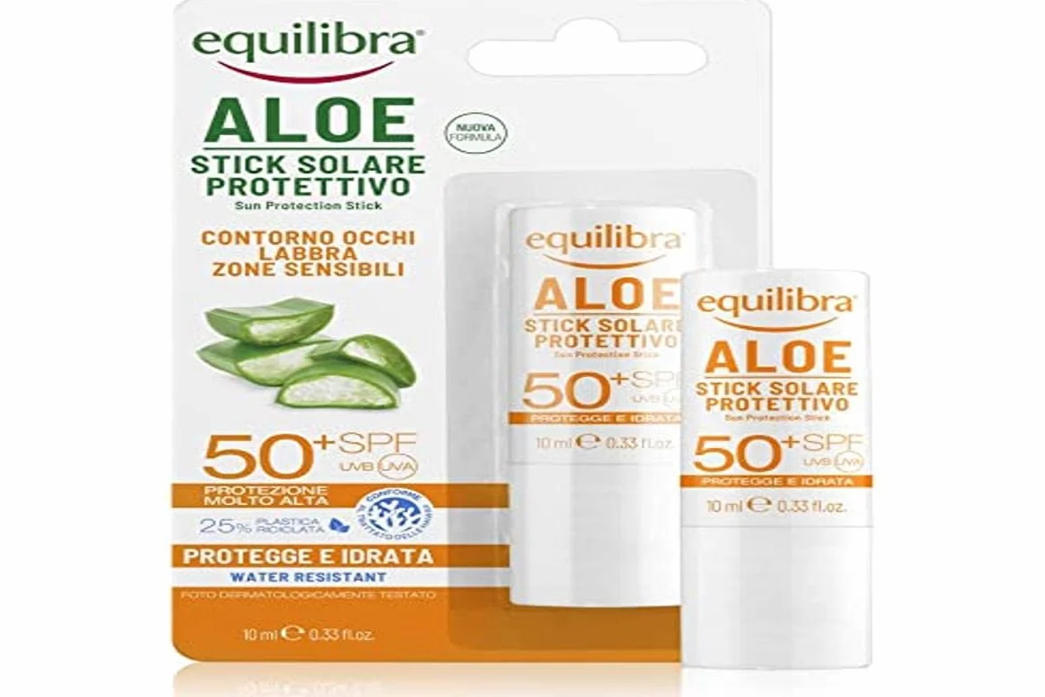 Equilibra Solari, Aloe Stick Ochronny Słoneczny SPF 50+Kij Słoneczny z aloesu Vera do ochrony wrażliwych obszarów do konturu oczu, ust, nosa, uszy, tatuażu, w i plam, 12 ml