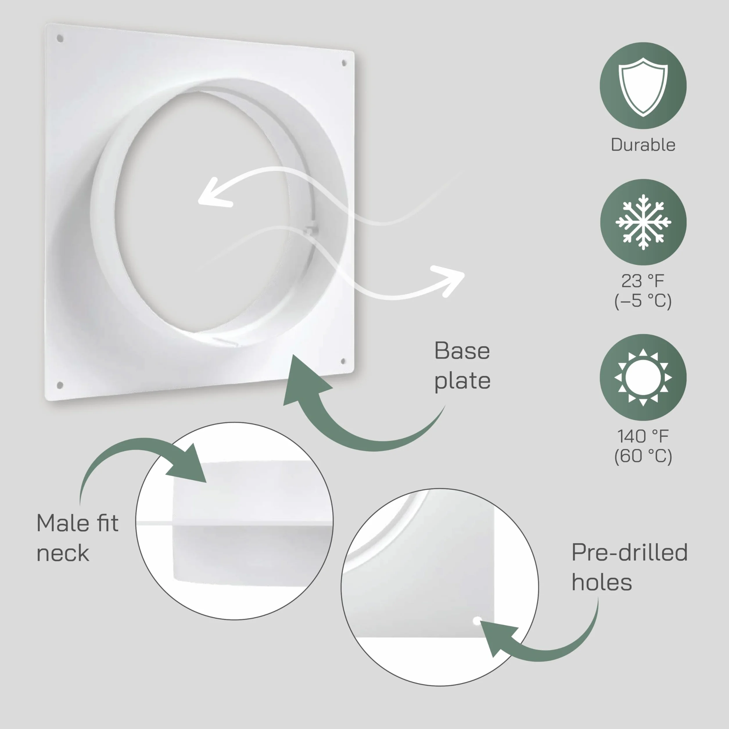 Vent Systems Kołnierz kanału wentylacyjnego 150 mm – łącznik kanału z tworzywa sztucznego do rury – adapter do ogrzewania, chłodzenia, powietrza wylotowego, systemów HVAC – łącznik do rur