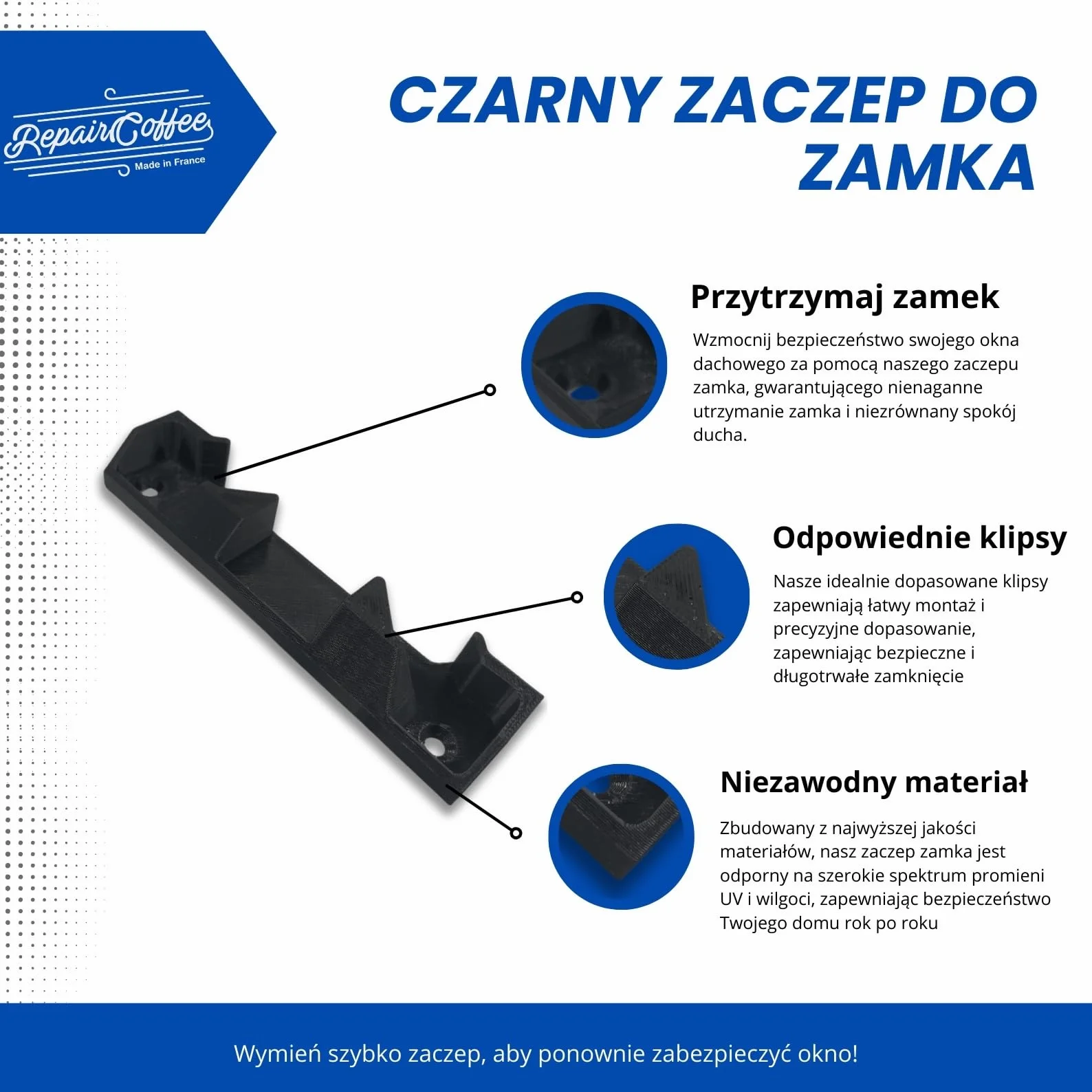 Zamek Kompatybilny z Velux VES V21 Czarny - Część Zastępcza do Okna Dachowego