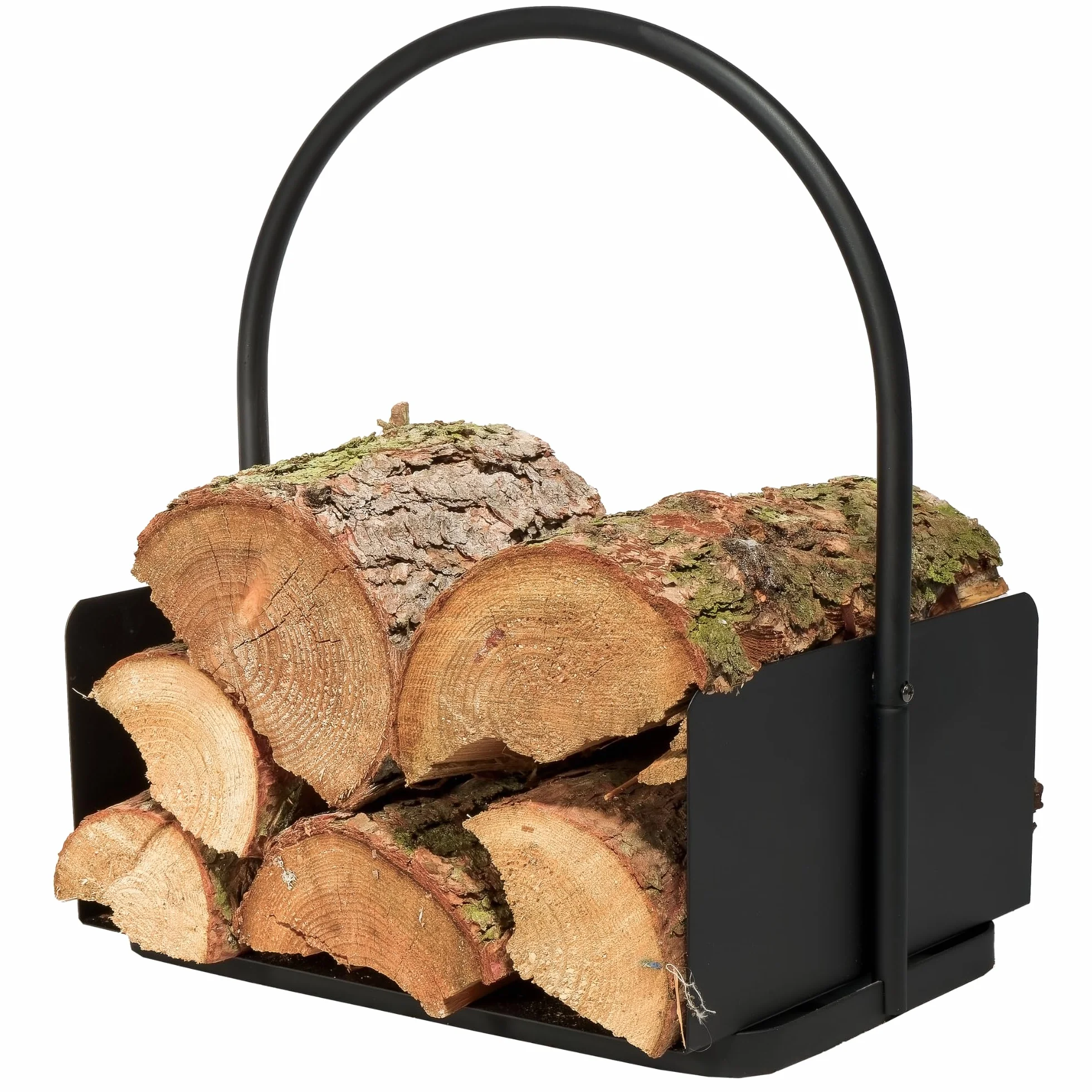 Czarny Metalowy Kosz na Drewno Kominkowe - Duży Uchwyt i Wspornik - Stojak 46 x 40 x 30 cm