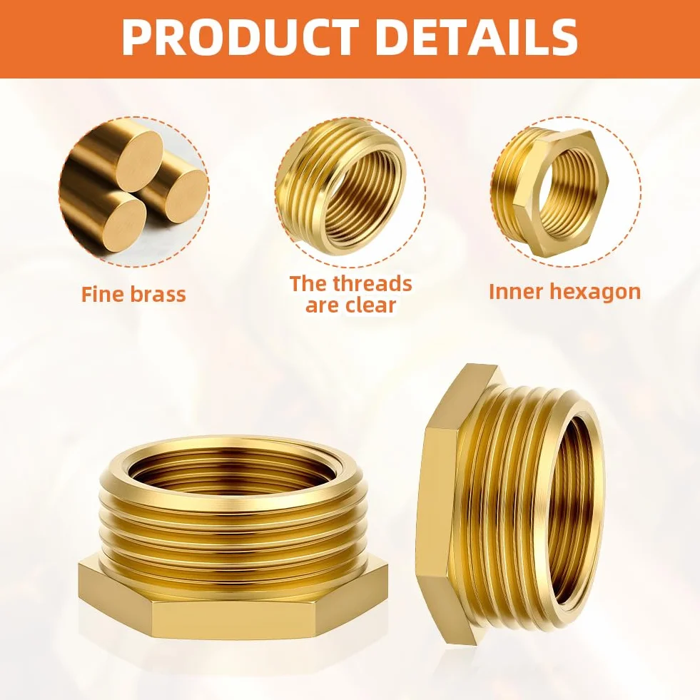 Flintronic 4 sztuki mosiężnych złączek redukcyjnych 1/2 do 3/8 cala, gwint zewnętrzny 20,5 mm do wewnętrznego 15,5 mm