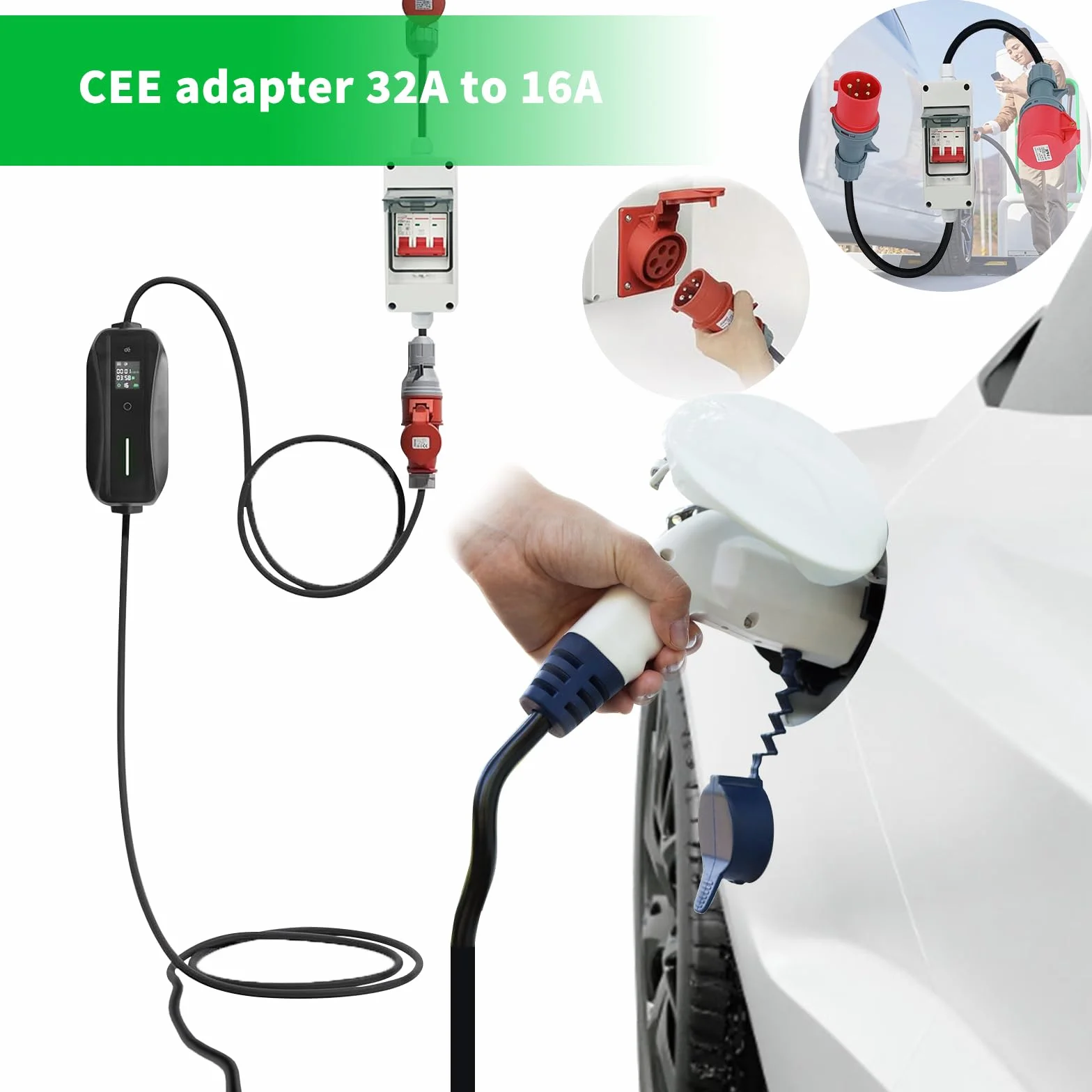 Adapter 32 A na 16 A przedłużacz 1 m kabel przyłączeniowy rozdzielacz prądu