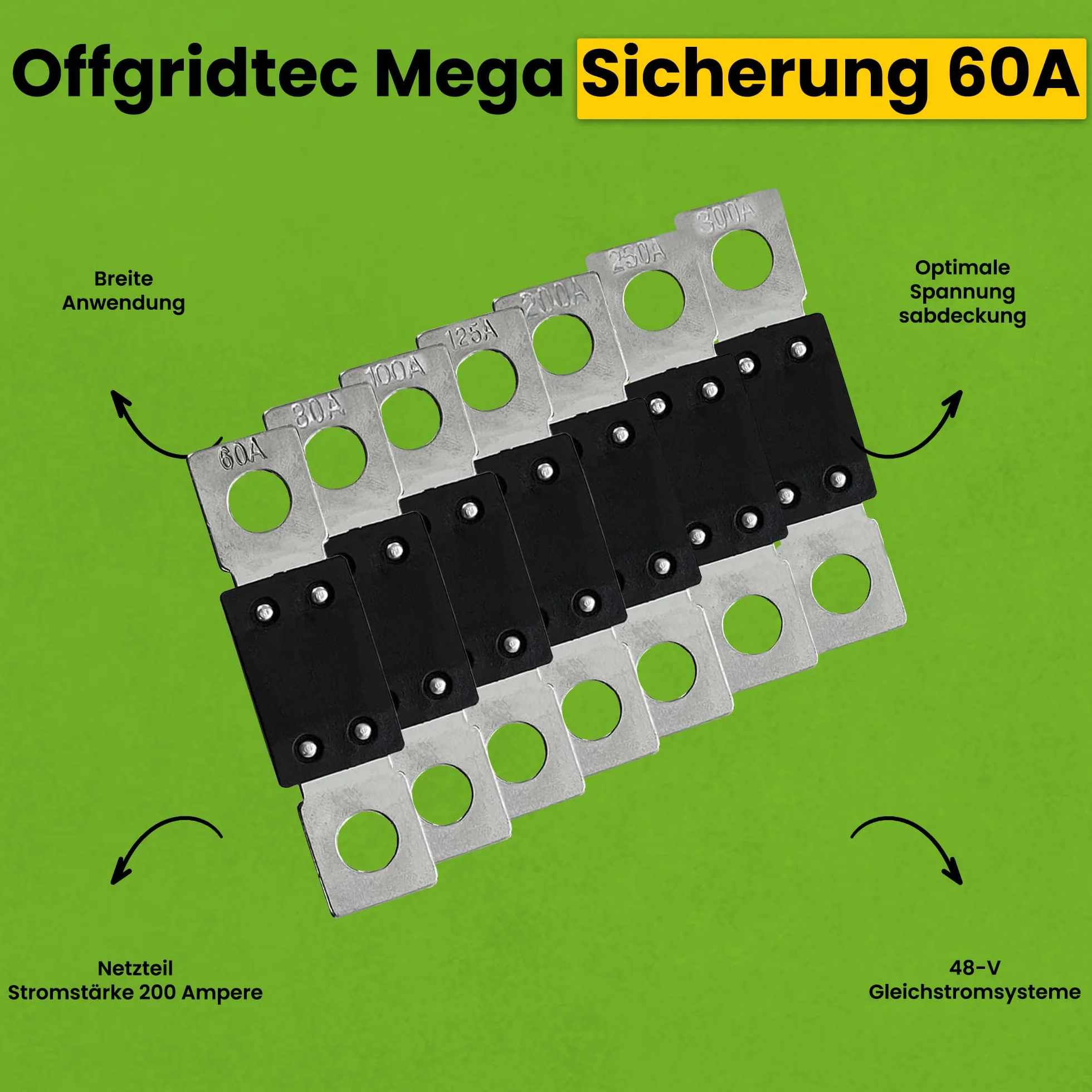 Offgridtec Zestaw 5 bezpieczników MEGA 200 A 70 V do systemów 48 V