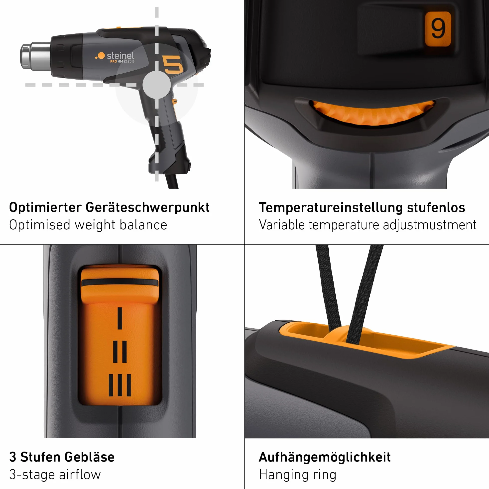 Steinel Pistolet na gorące powietrze HM 2120 E 2200 W 80°-650°C grzałka ceramiczna