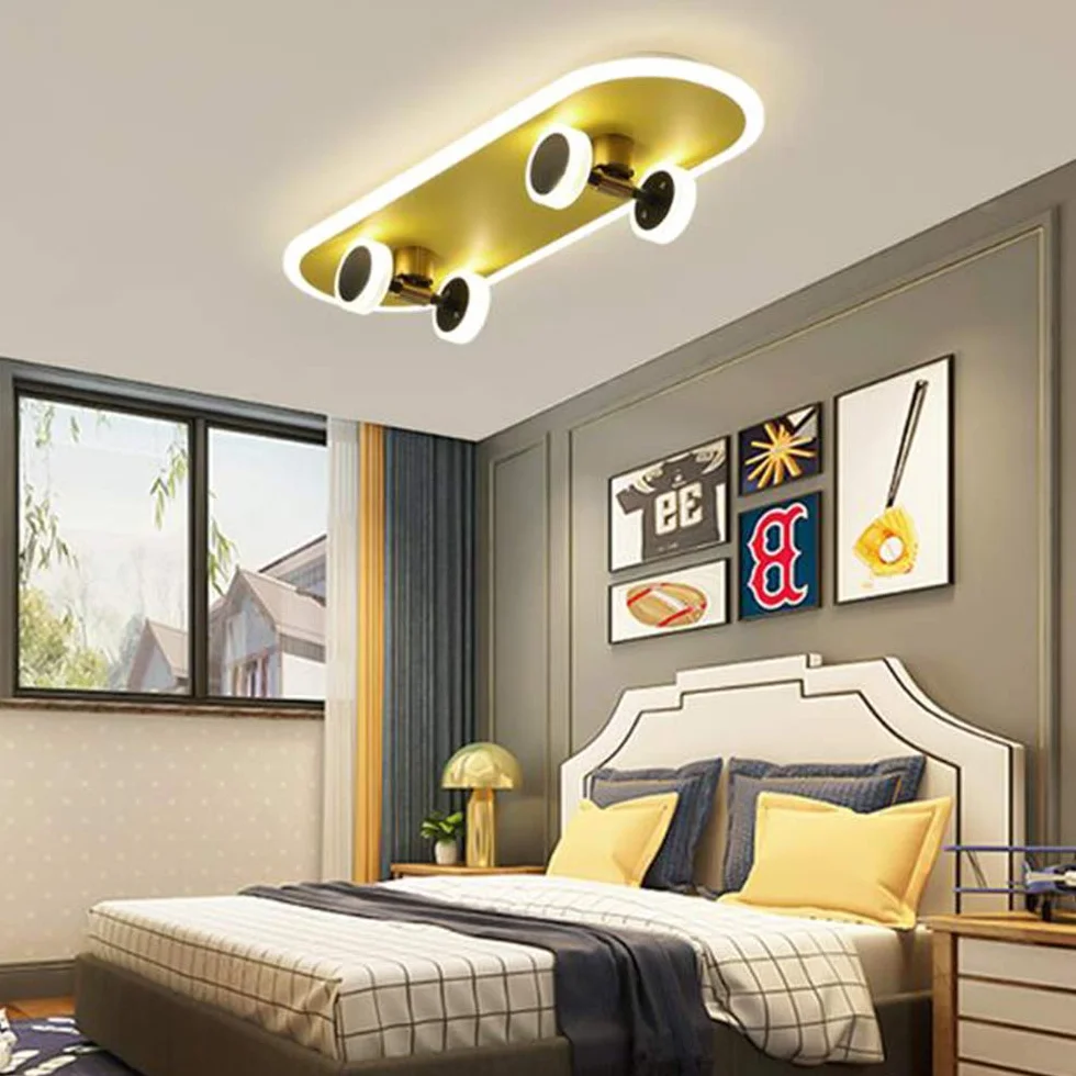 Lampa sufitowa Skateboard, nowoczesna, przyciemniana, LED 32W, akrylowy żyrandol, dla chłopców i dziewczynek