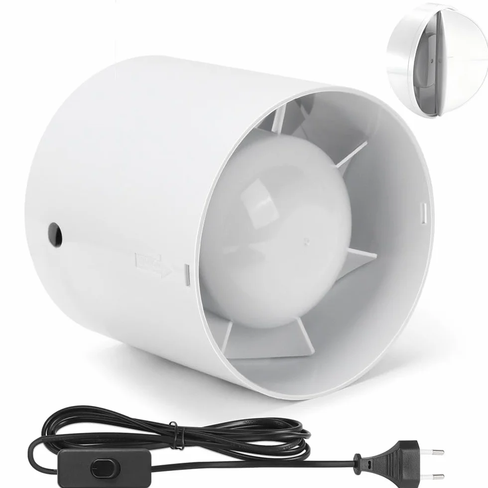 Wentylator kanałowy 100 mm 130 m³/h 2200 obr./min z zaworem zwrotnym i przewodem 3 m