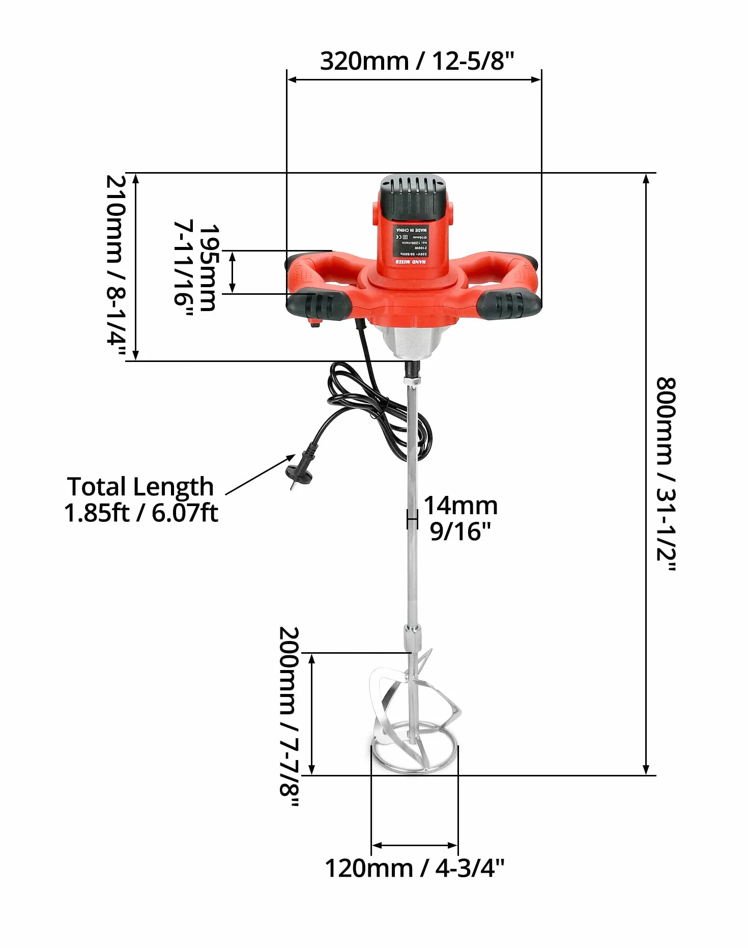 QWORK Mieszadło do zapraw 220V 1400W 930r/min 6 biegów gwint M14