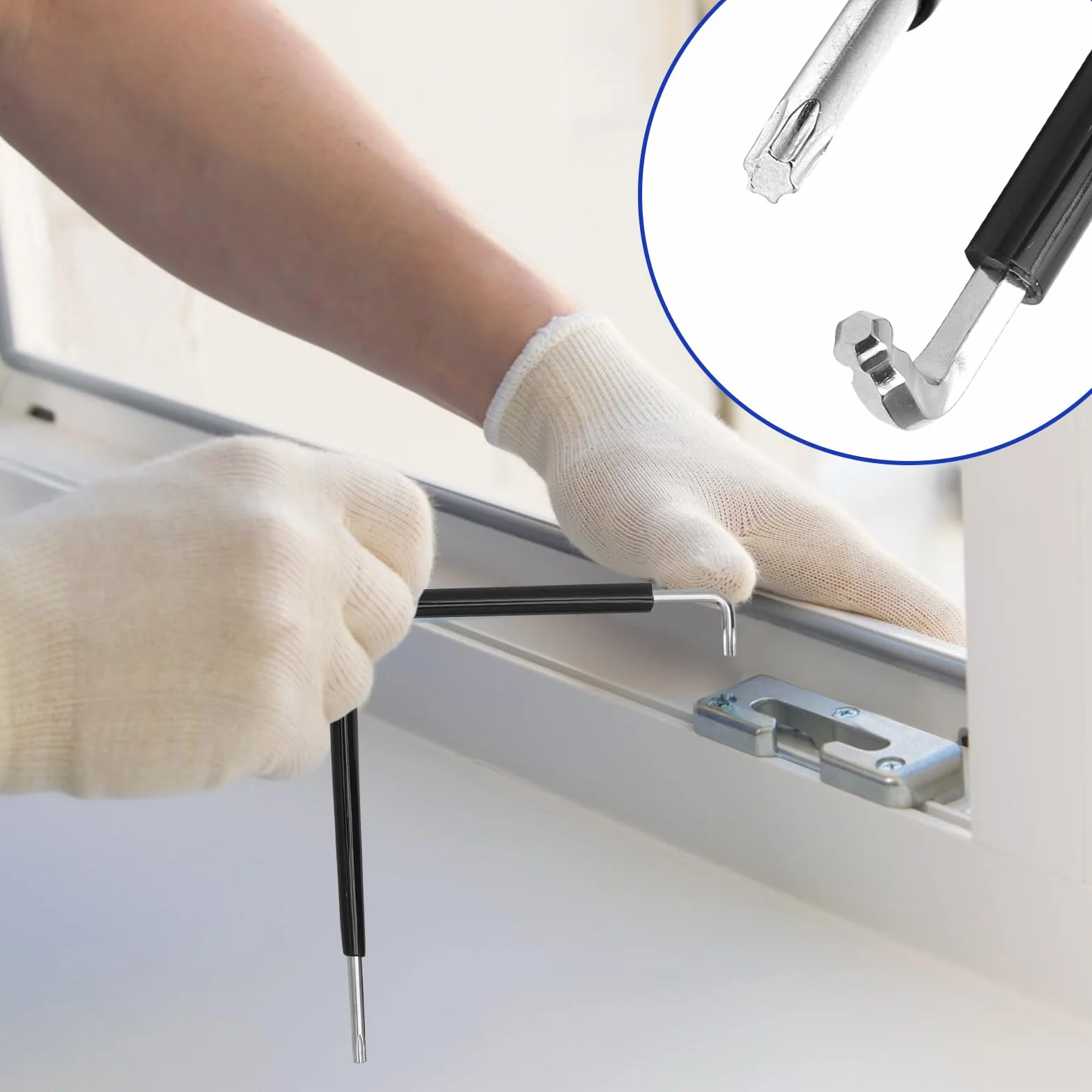 Zestaw narzędzi do regulacji okien i drzwi, klucz imbusowy 4 mm, głowica kulowa 4 mm, Torx Tx15