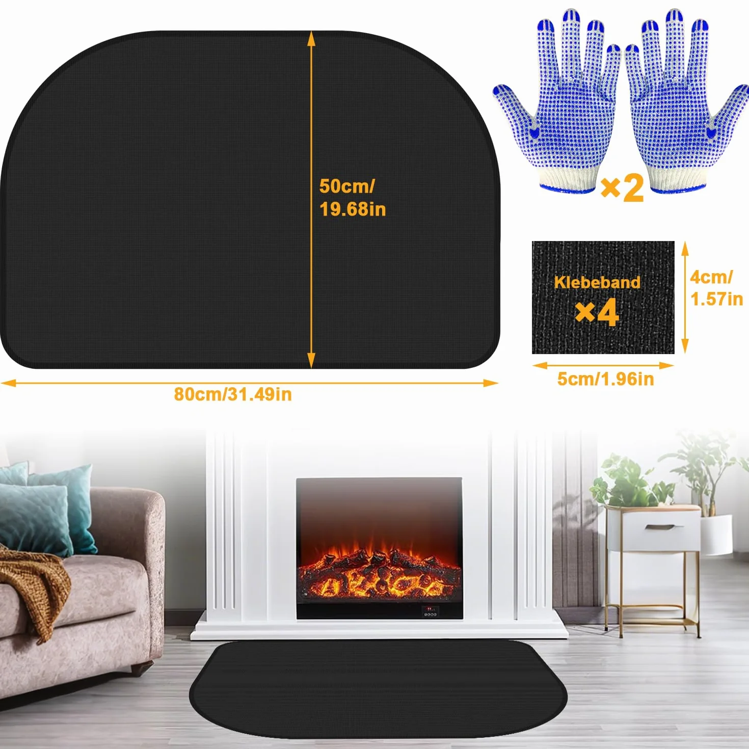 Ogniotrwała mata kominkowa 50x80 cm czarna do kominka grilla kempingu