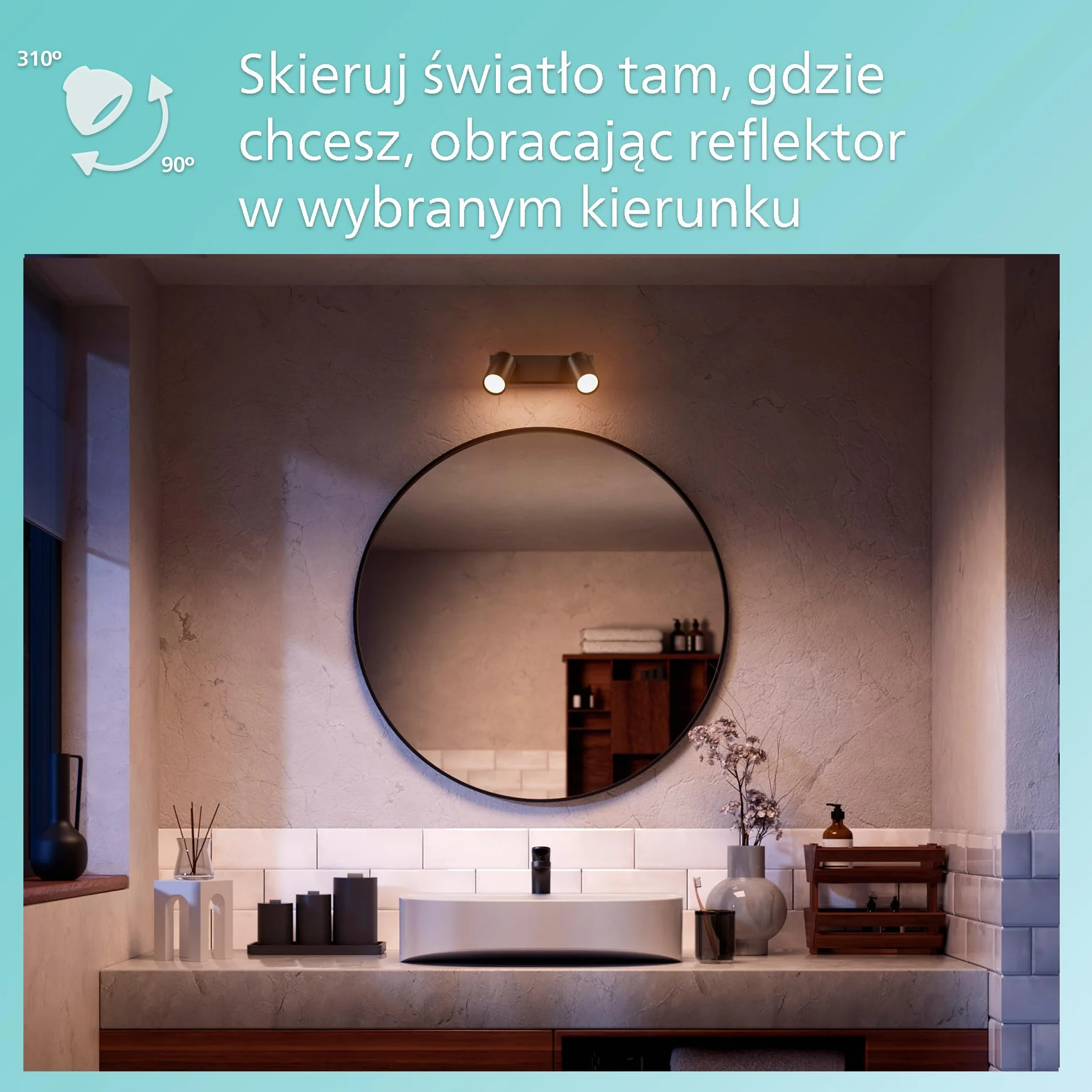 Philips LED Podwójny reflektor punktowy Idris, czarny, IP44, wodoodporny
