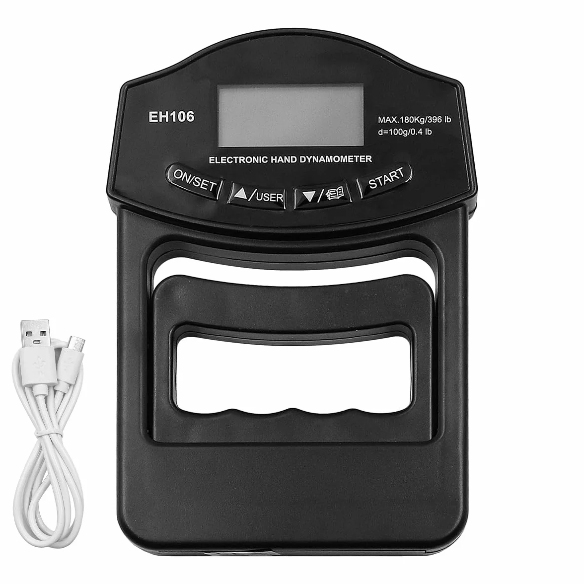 Cyfrowy dynamometr ręczny 180 kg z ładowaniem USB, jasny ekran LCD