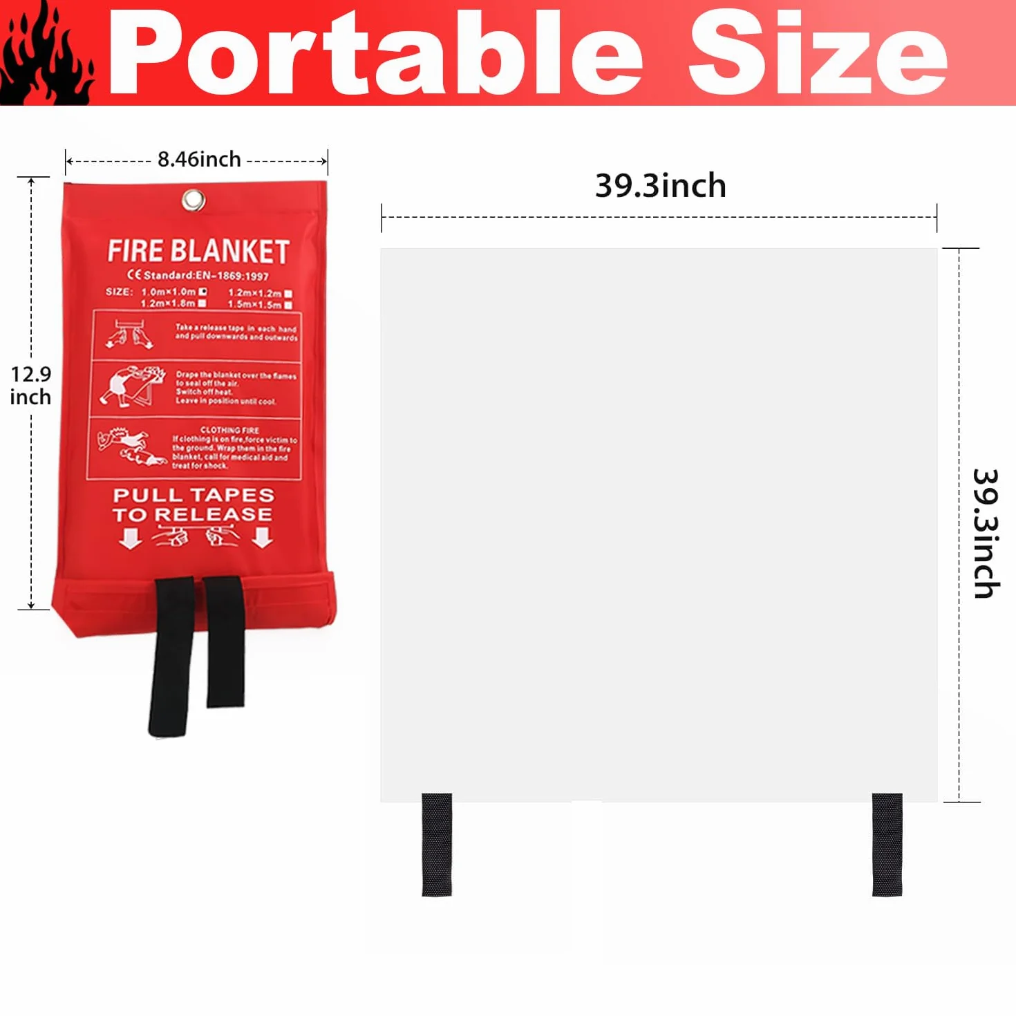 Awaryjne koce przeciwpożarowe 100 cm x 102 cm ognioodporny koc z włókna szklanego do przetrwania - odporna na wysokie temperatury gaśnica do biura, domu, kuchni, grilla, kempingu, samochodu, szkoły