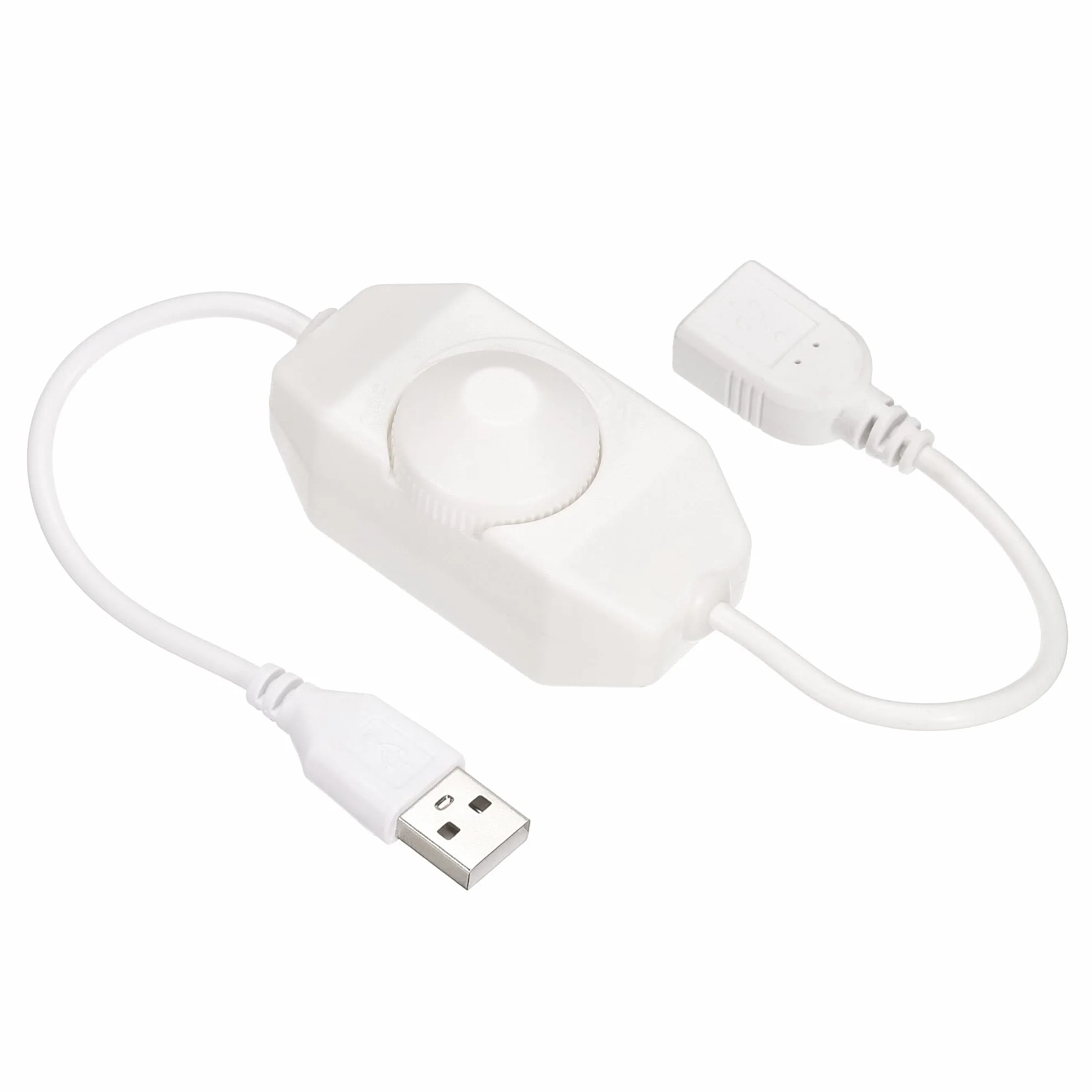 sourcing map Taśma LED ściemniacz przełącznik 5V DC gniazdo USB przedłużacz z przełącznikiem obrotowym kontroler biały