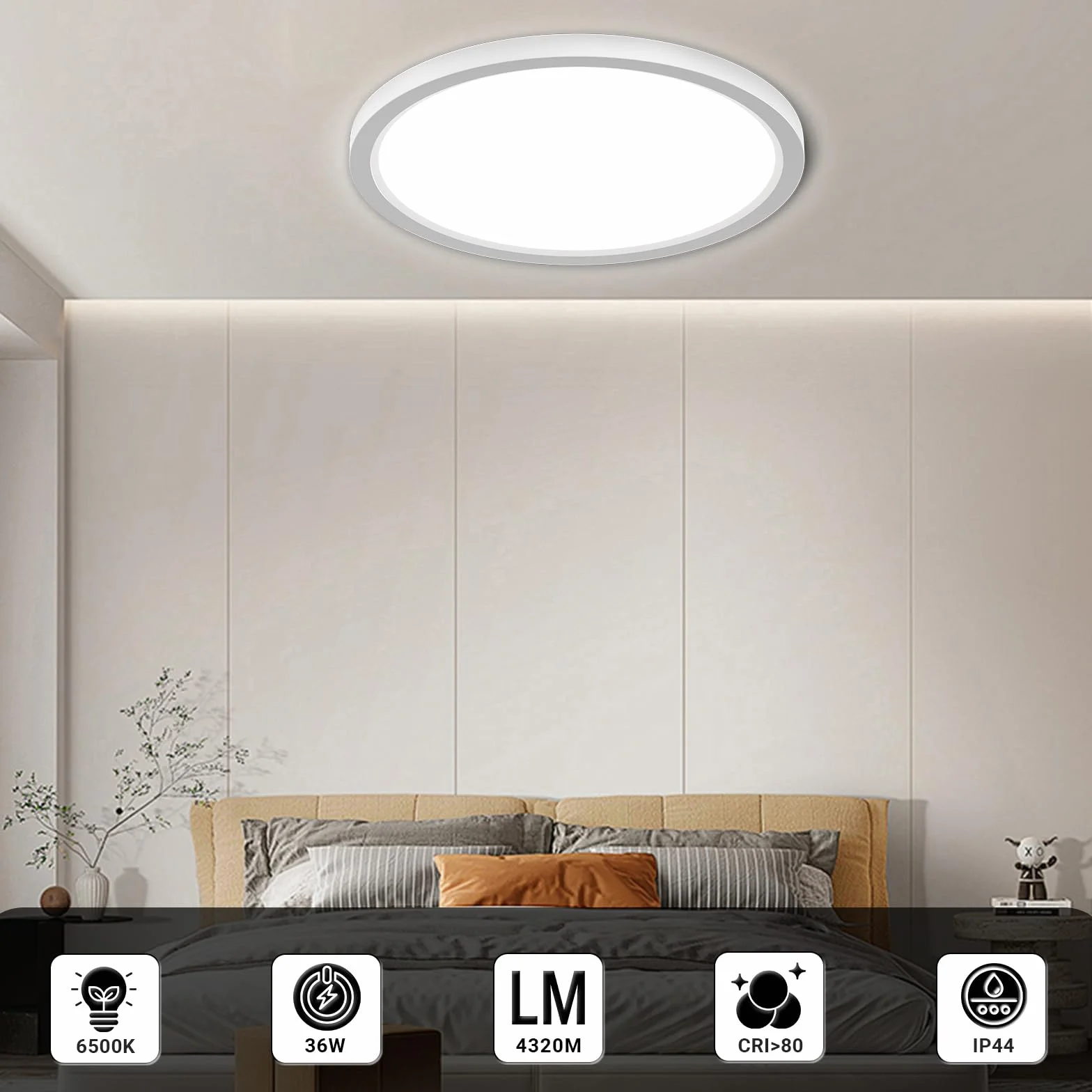 LQWELL Lampa sufitowa LED IP44 wodoodporna 36W 6000K 4320LM okrągła płaska 400x24mm