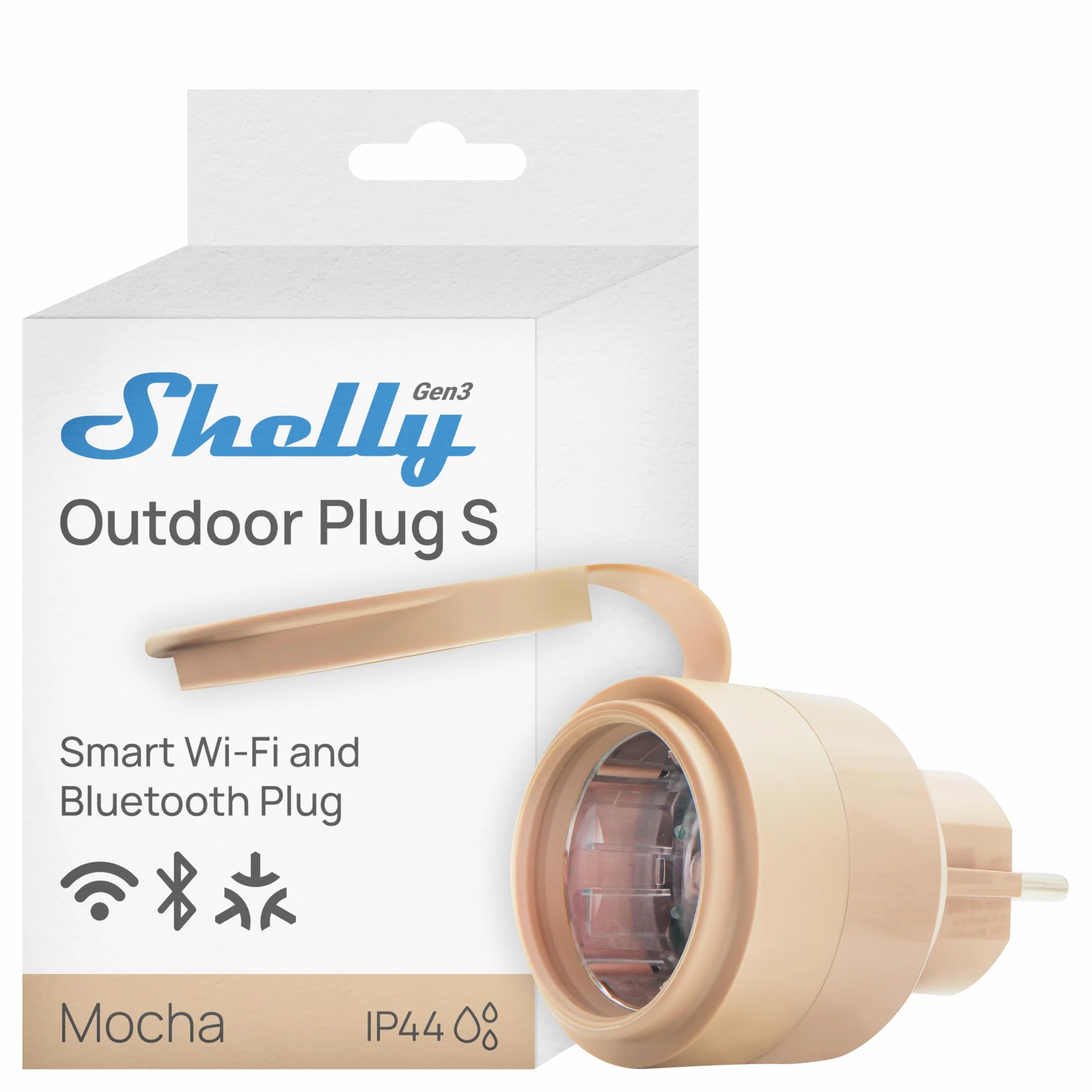 Shelly Outdoor Plug S – Zewnętrzne inteligentne gniazdo kompatybilne z Matter, 12 A (2500 W), IP44, Wi-Fi