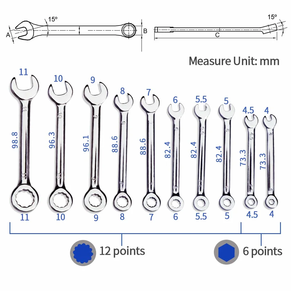SPEEDWOX Zestaw mini kluczy metrycznych 10 szt. 4-11 mm otwarty koniec i klucz płaski