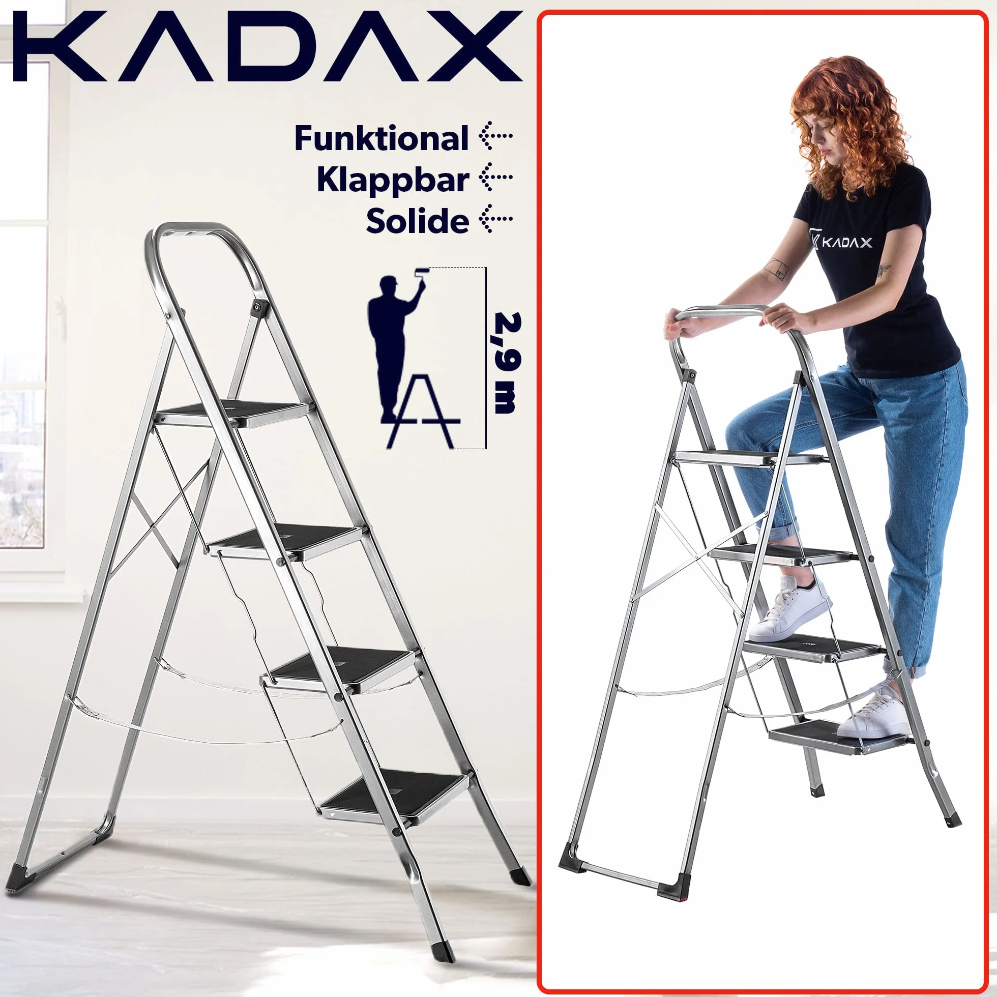 KADAX Drabina stalowa składana 4-stopniowa 150 kg