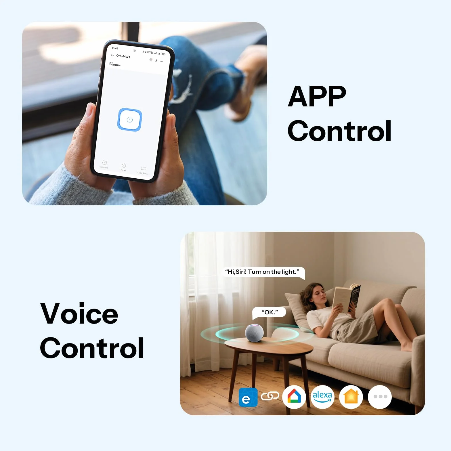 SONOFF Orb-MW1 Inteligentny Przełącznik Ścienny Wi-Fi 2.4GHz 1-obwodowy Kompatybilny z Apple Home/Alexa/Google Home 10A