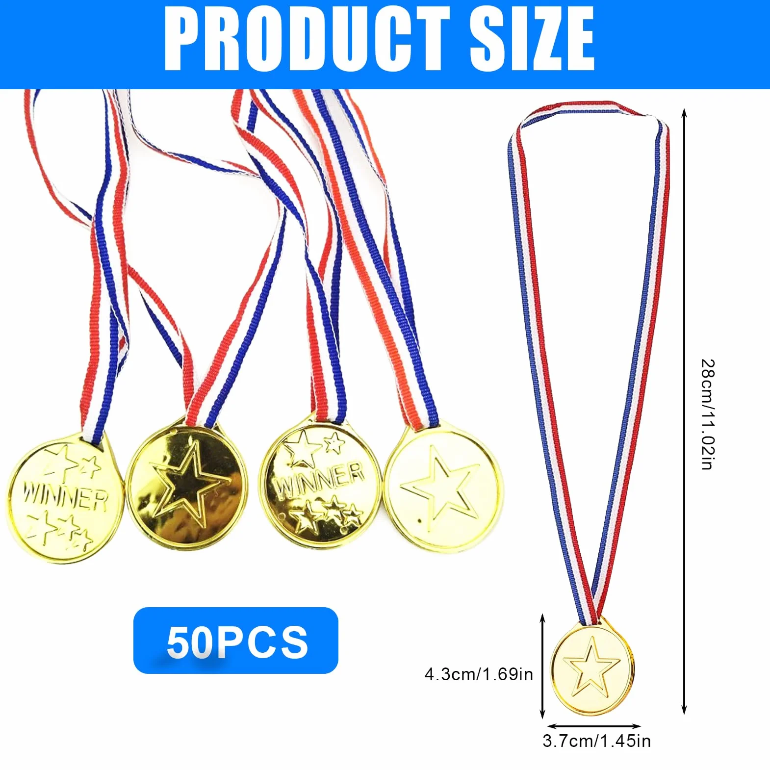 50 sztuk medali zwycięzców, medale z tworzywa sztucznego, złote medale dla dzieci, medale zwycięzców, medale dla dzieci, na Dzień sportowy, przyjęcie urodzinowe dla dzieci, mini olimpiada