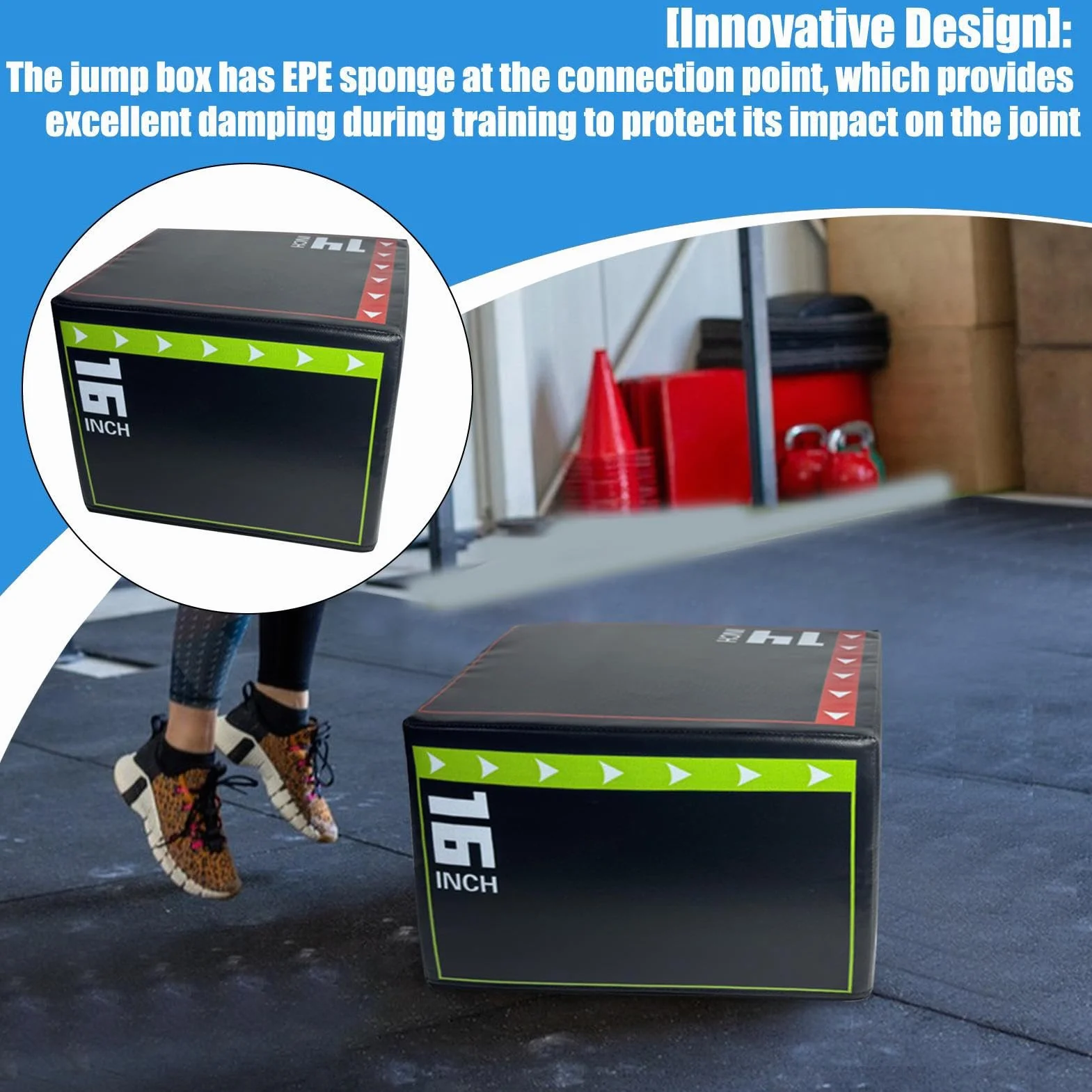 Plyometric Jump Box – odporny na wstrząsy pojemnik Step Up Box do treningu, gąbka EPE z odporną na zużycie osłoną, stabilny sprzęt fitness do treningu siłowego, cardio i skoków w domu lub na siłowni