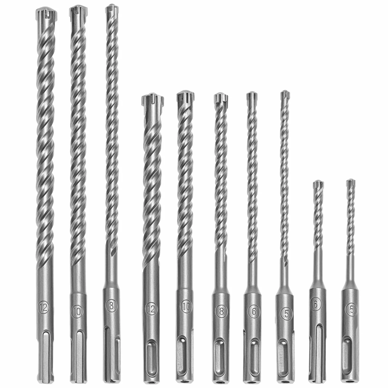 QWORK zestaw wierteł SDS Plus 4-ostrzowy 10 sztuk Ø 5-12 mm długość 110-210 mm